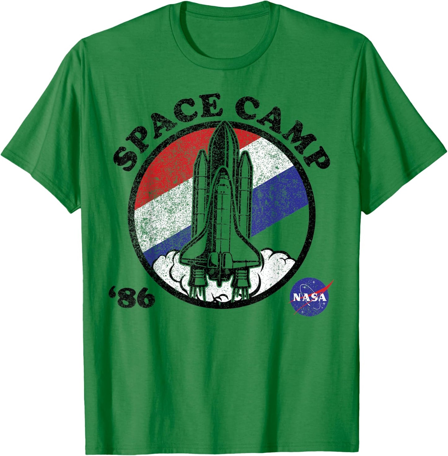 NASA Space Camp Red White Blue '86 Badge T-Shirt - T-Shirt | Irish Green