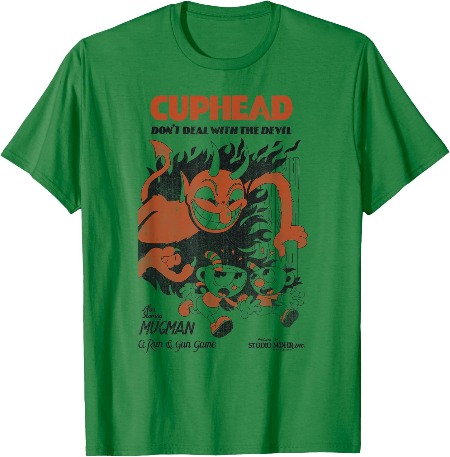 Cuphead Mugman Running from The Devil T-Shirt - T-Shirt | Irish Green