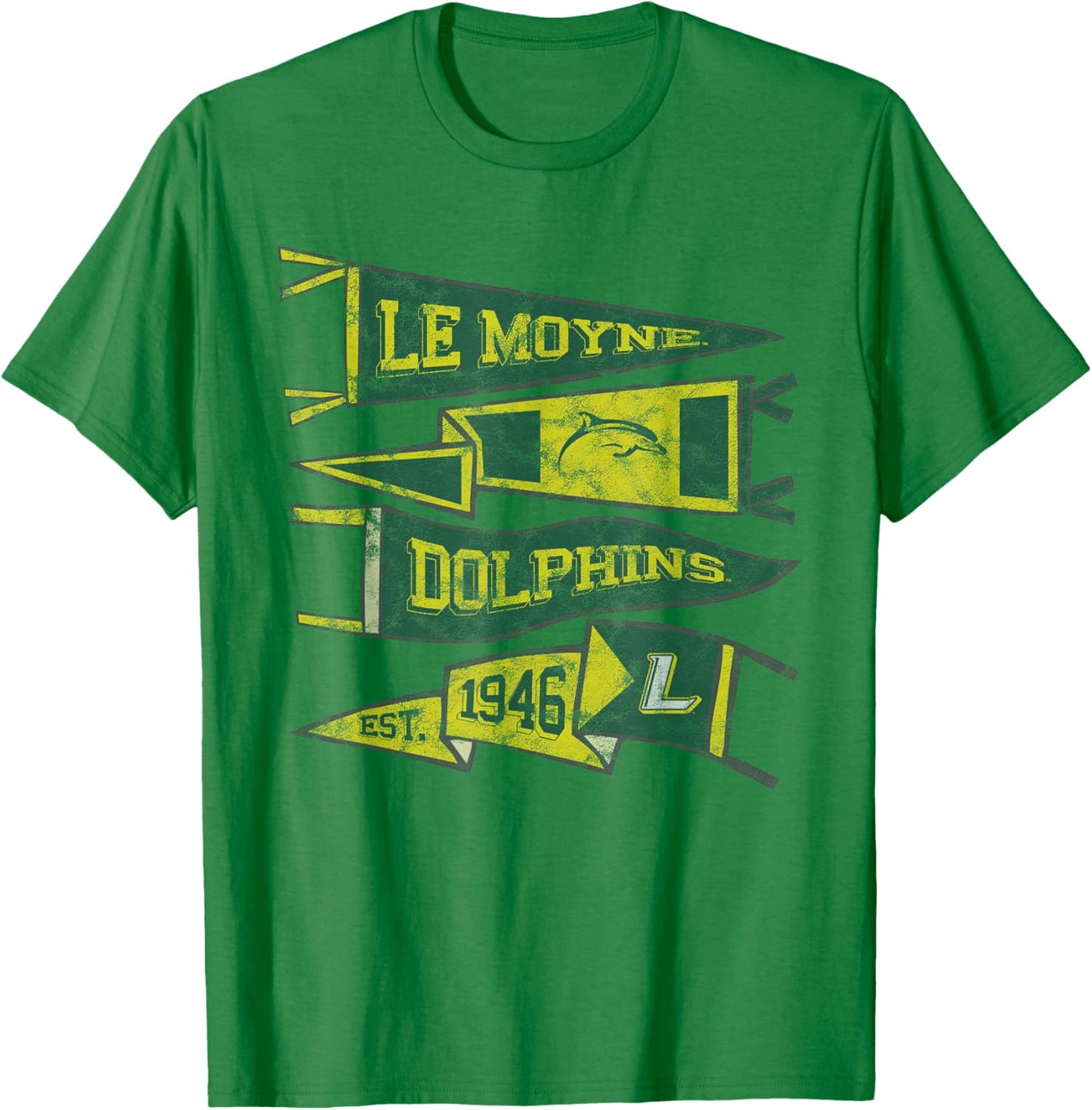 Le Moyne College Dolphins Distressed Pennants T-Shirt - T-Shirt | Irish Green