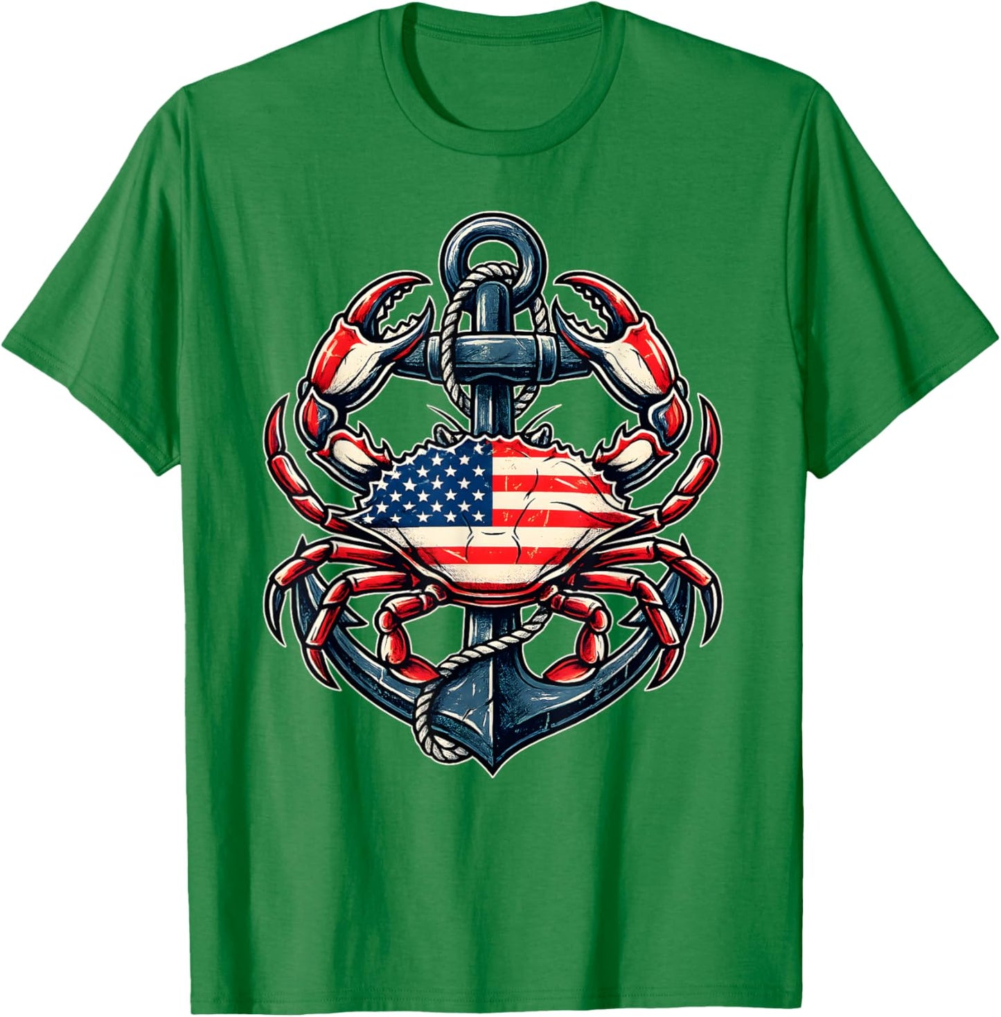 Patriotic Crab 4th of July USA Boating Anchor Fisherman T-Shirt - T-Shirt | Irish Green