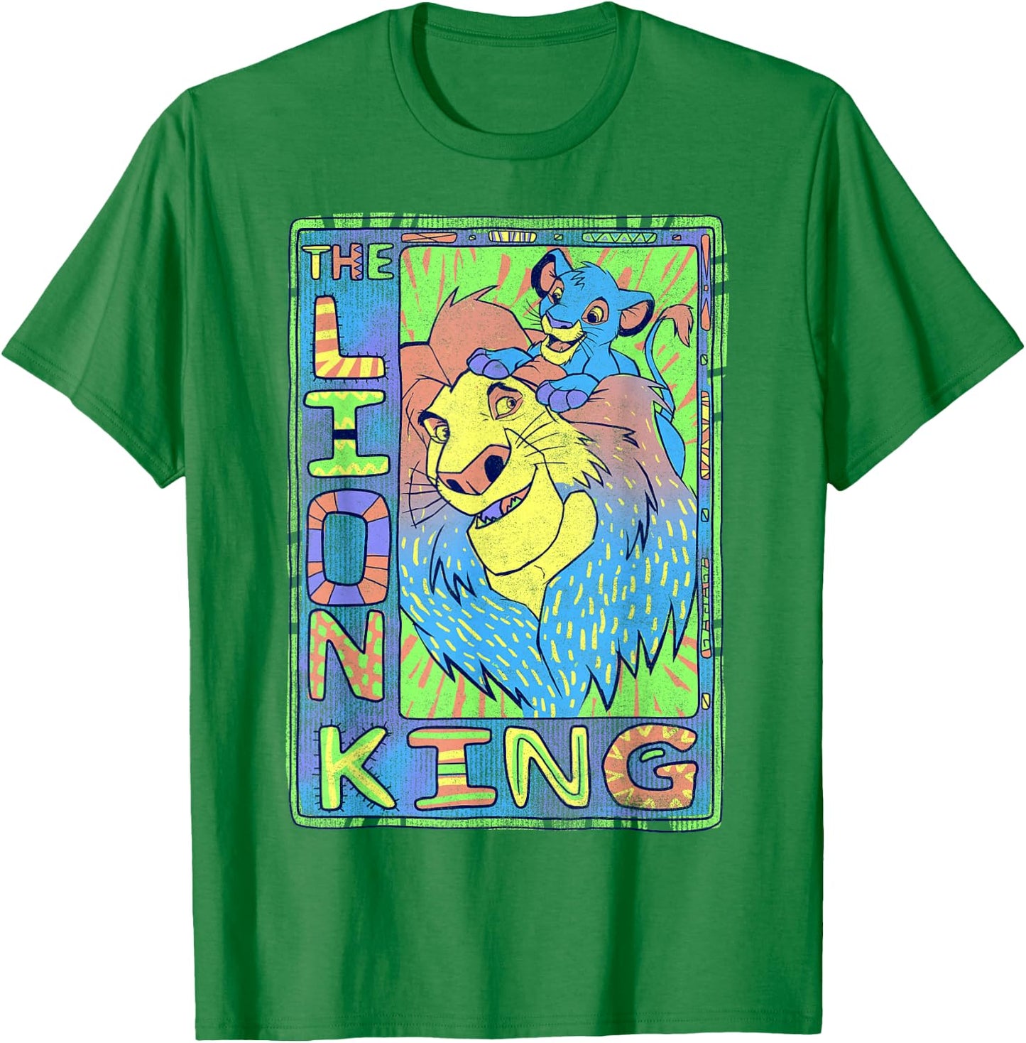 Disney Lion King Retro Colorful Simba Mufasa Graphic T-Shirt - T-Shirt | Irish Green