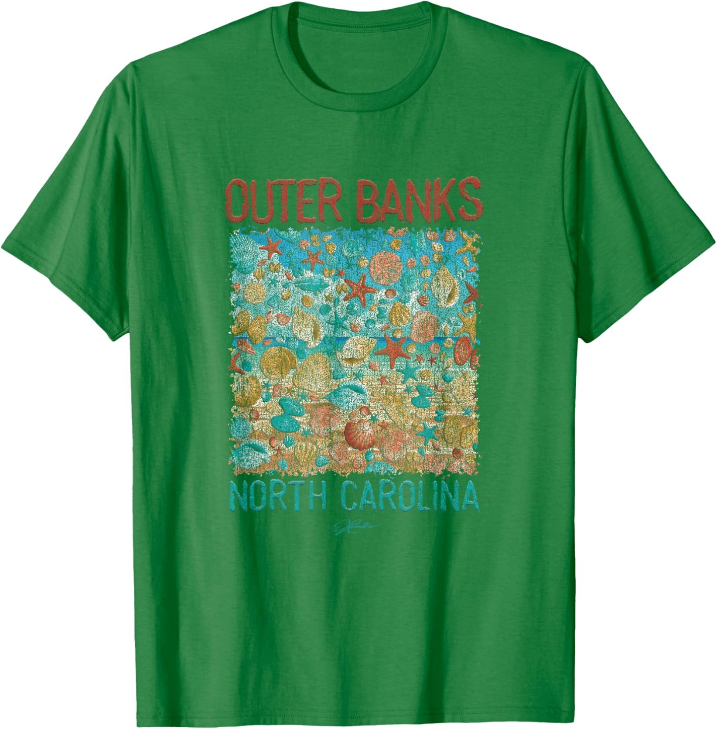 JCombs: Outer Banks, NC, Seashell Rain T-Shirt - T-Shirt | Irish Green