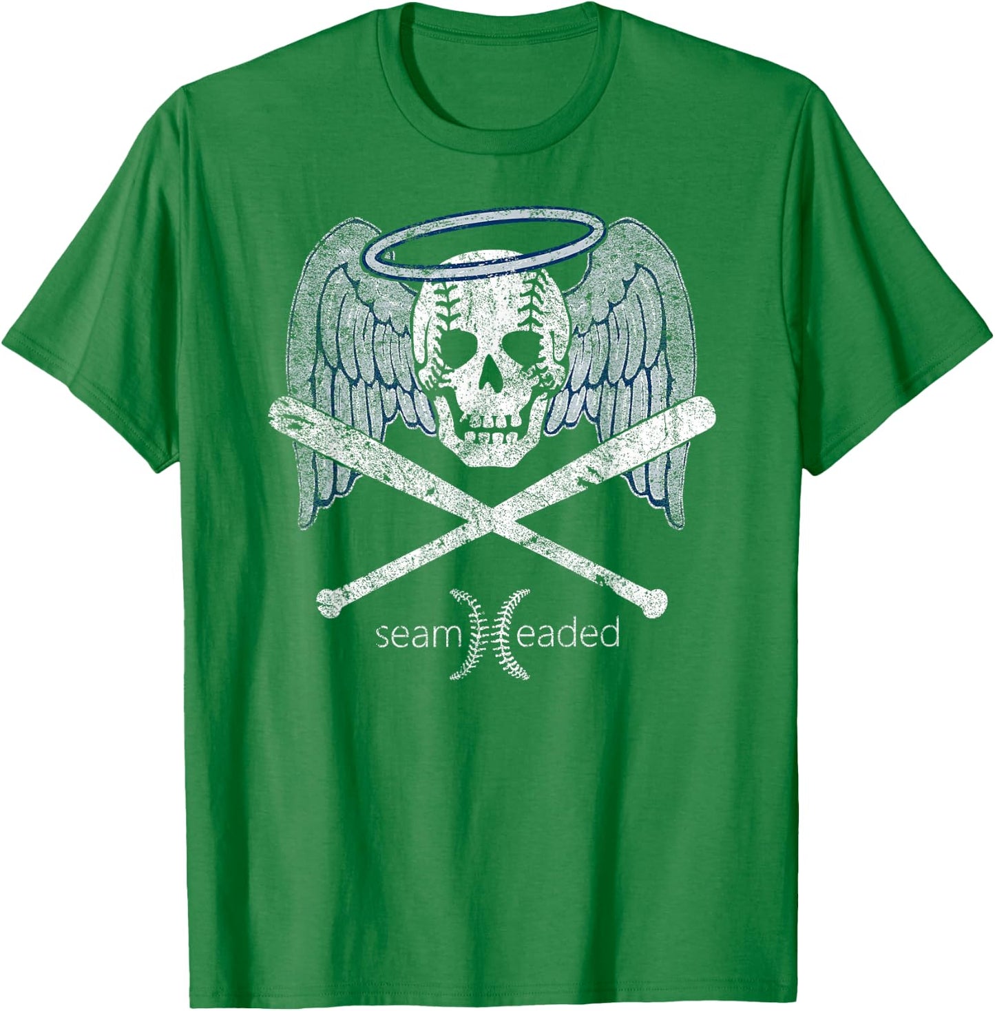 Vintage Angel Baseball Skull with Bats and Halo T Shirt T-Shirt - T-Shirt | Irish Green