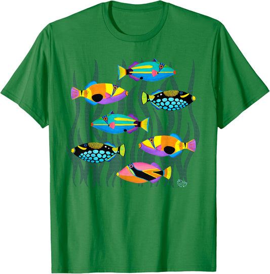 Hawaiian Triggerfish Coral Reef Tropical Fish T-Shirt - T-Shirt | Irish Green