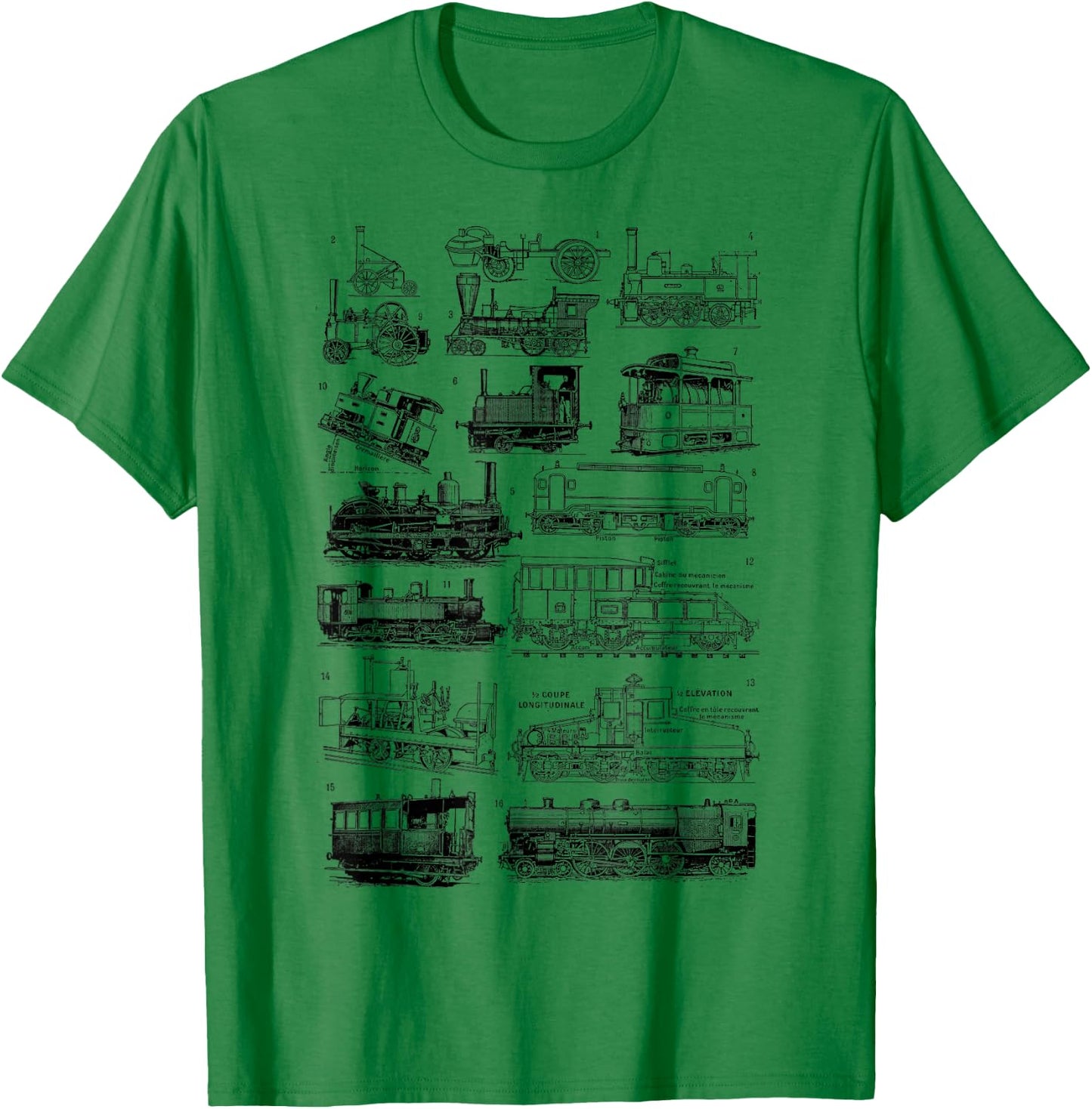 Steam Engine Train Steam Train Locomotive Vintage Chart T-Shirt - T-Shirt | Irish Green