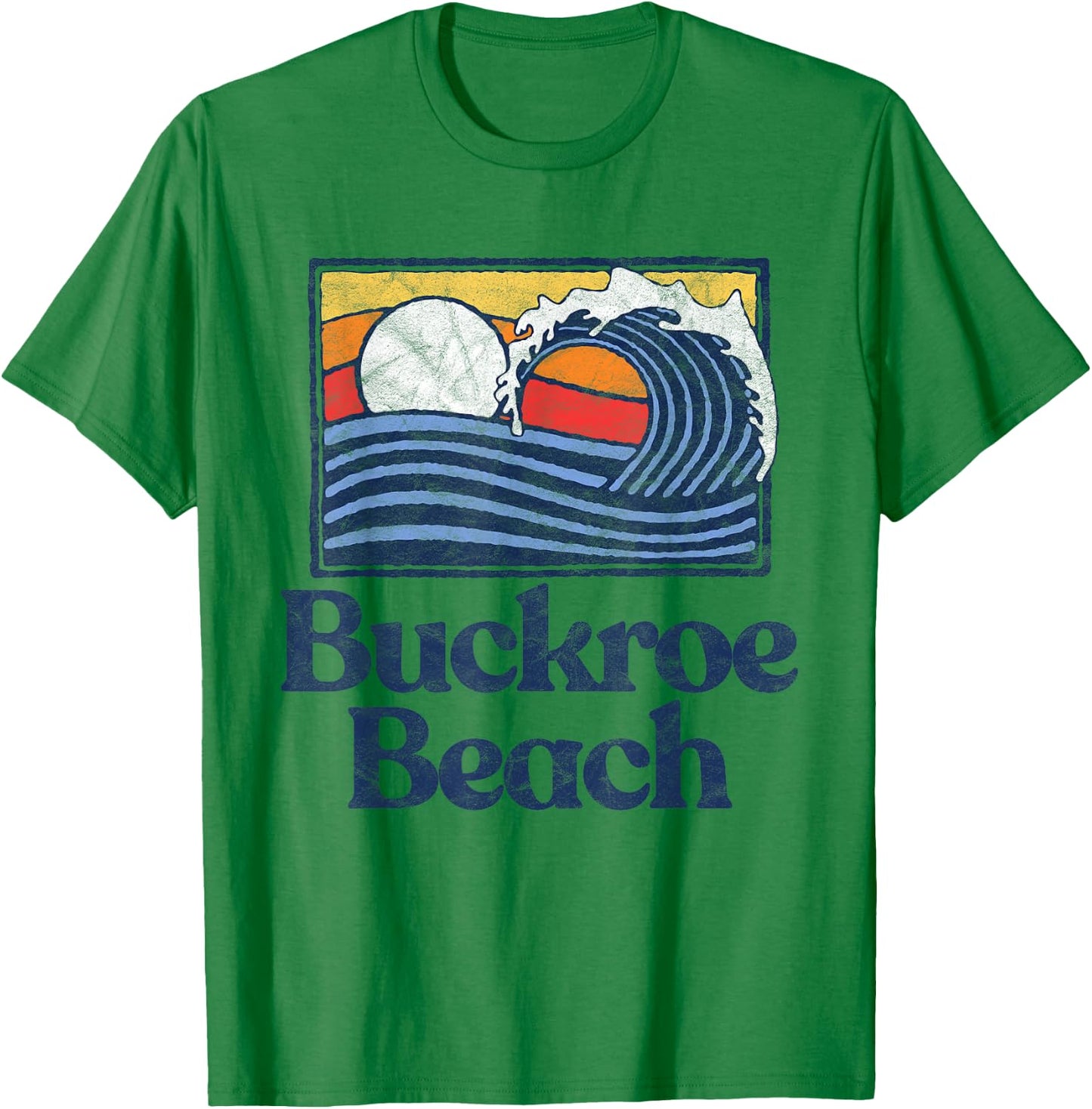 Buckroe Beach Retro Surfer Vintage Beach & Wave Graphic T-Shirt - T-Shirt | Irish Green