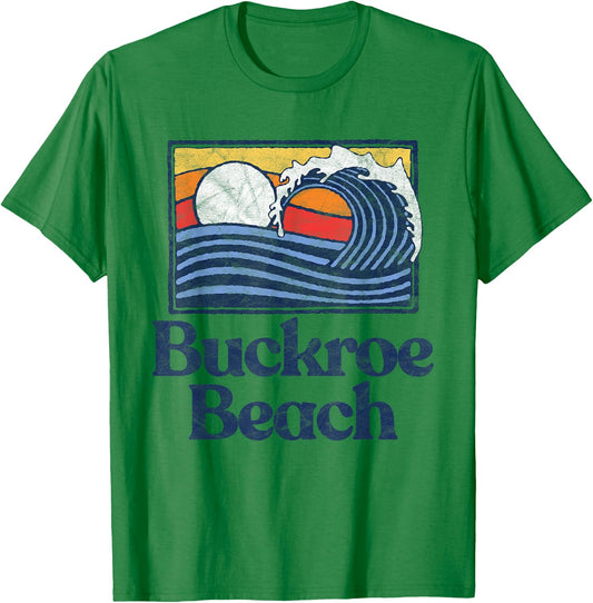 Buckroe Beach Retro Surfer Vintage Beach & Wave Graphic T-Shirt - T-Shirt | Irish Green