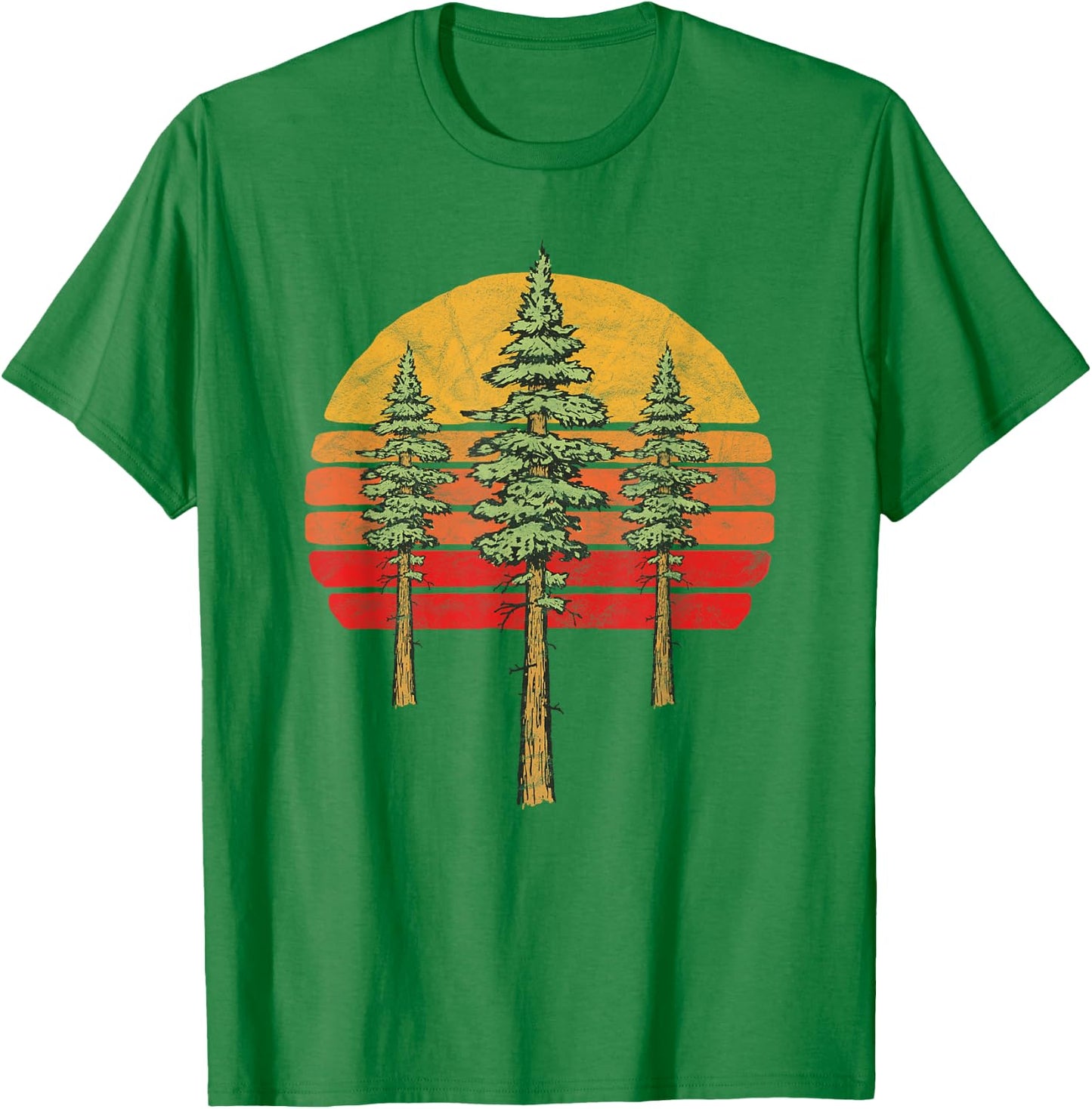 Retro Sun & Three Minimalist Redwood Trees Graphic T-Shirt - T-Shirt | Irish Green