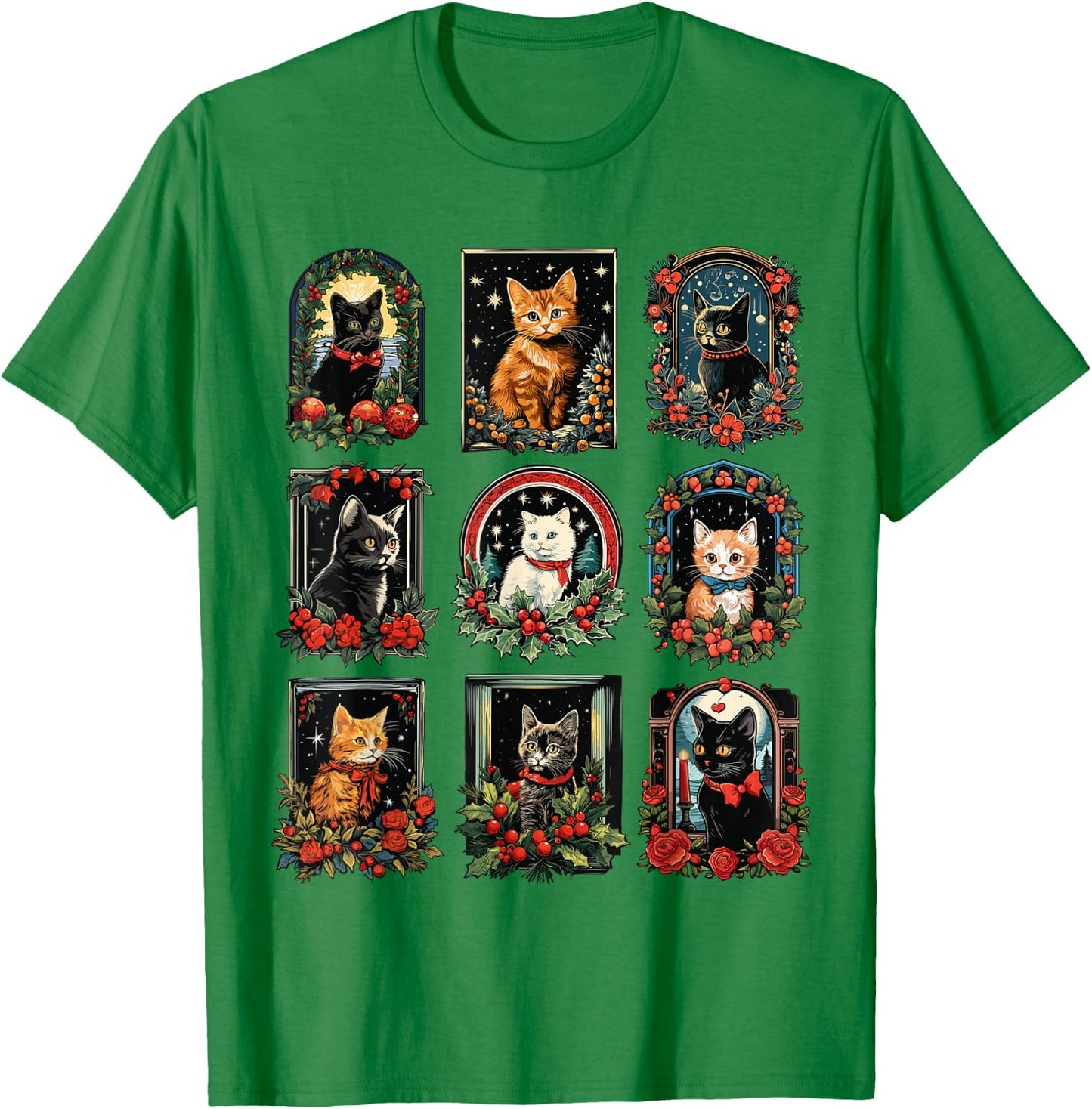 Vintage Kitten Christmas Cats Cat Mom Cat Dad Women Men T-Shirt - T-Shirt | Irish Green