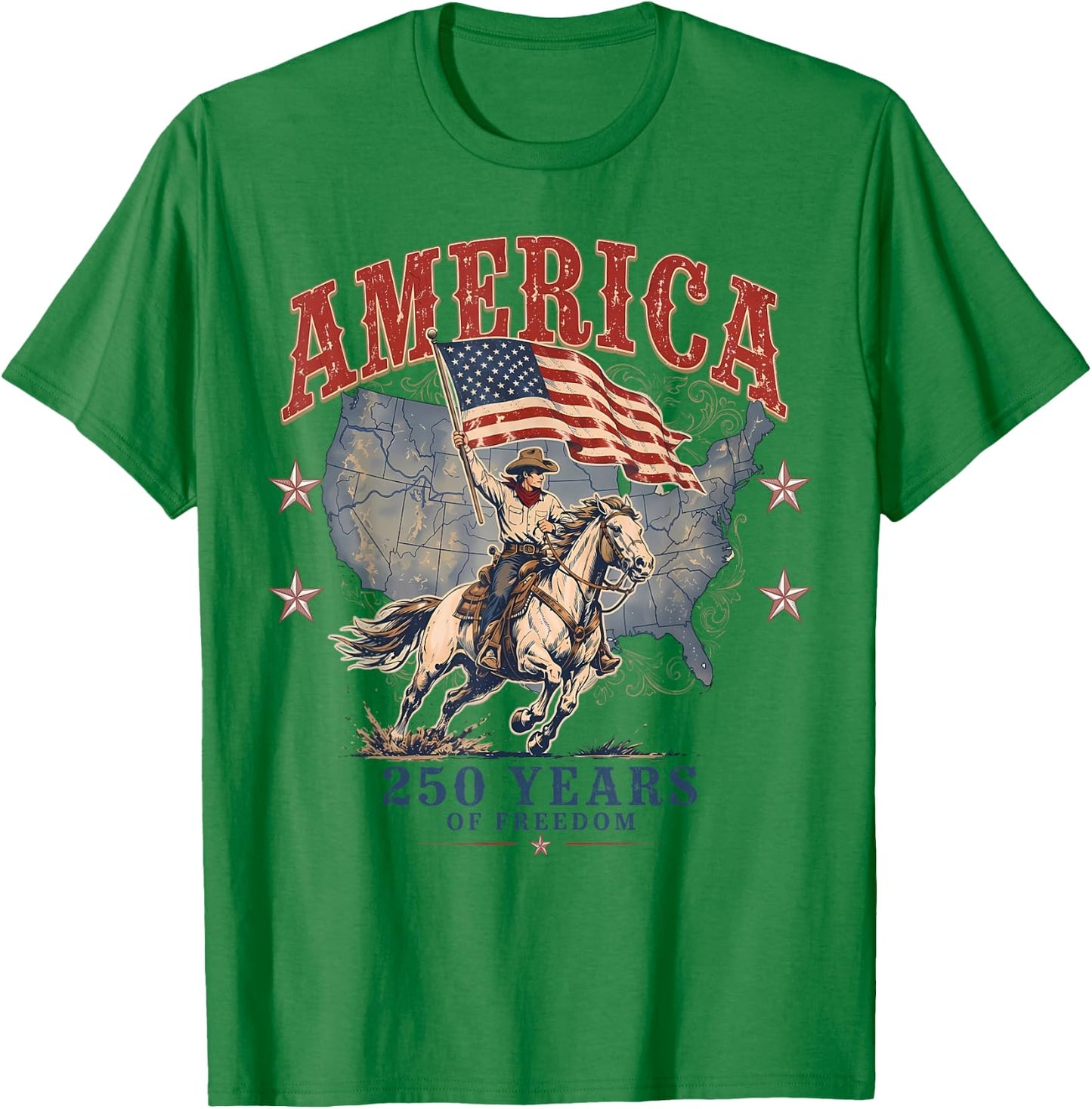 250 America Years of Freedom Est. 1776 Western Cowboy Men T-Shirt - T-Shirt | Irish Green