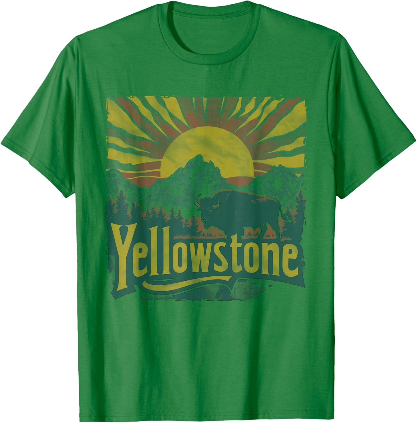 Yellowstone - US National Park Vintage Men Women Kids Retro T-Shirt - T-Shirt | Irish Green