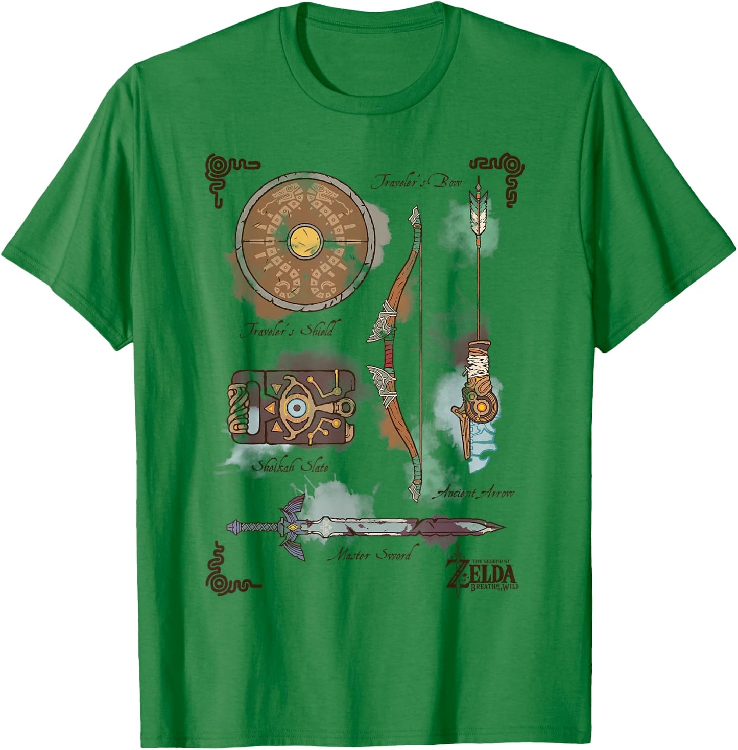 Zelda Breath of The Wild Link Inventory Graphic T-Shirt - T-Shirt | Irish Green