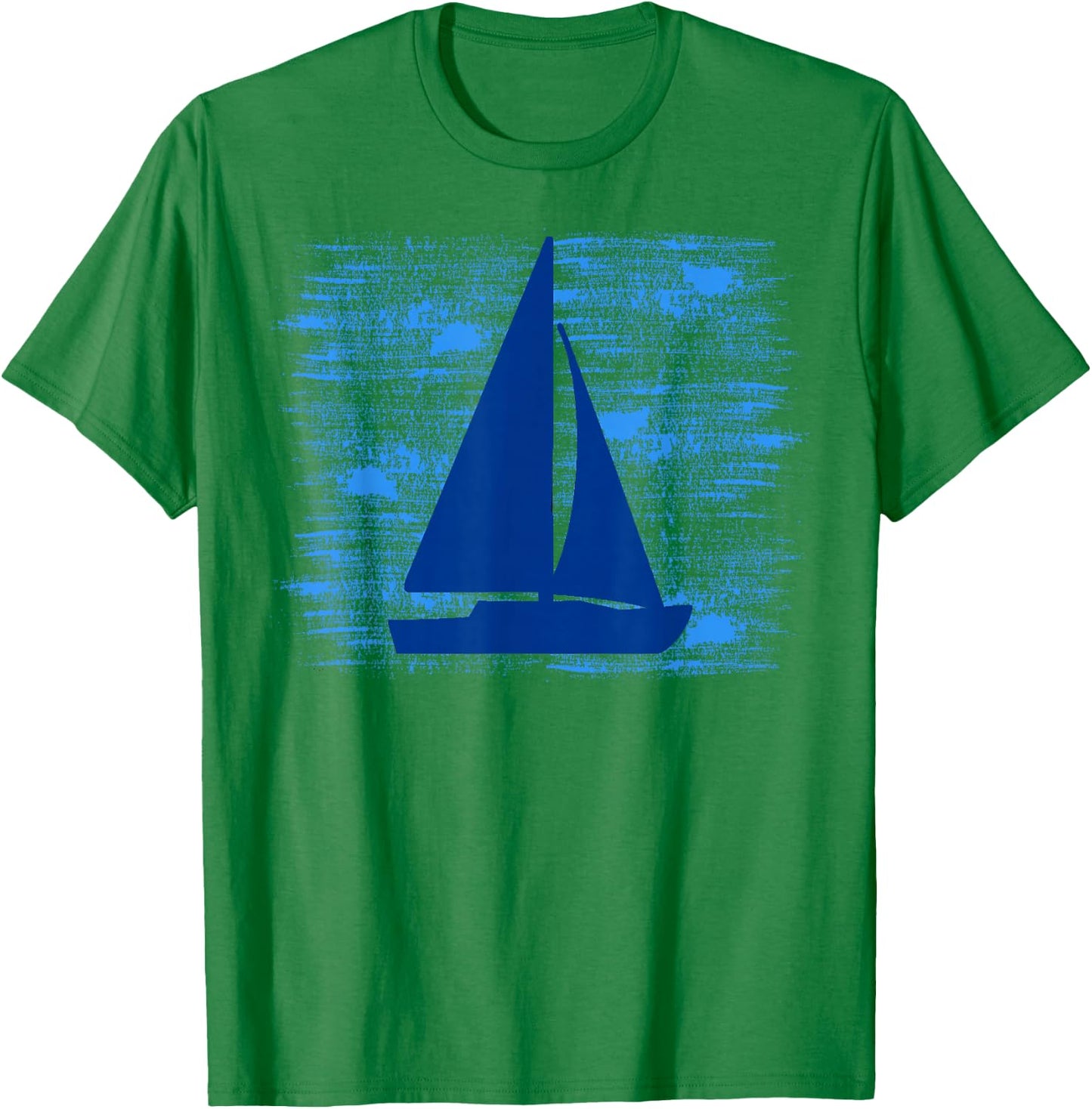 Simple Sail Boat On Blue Brush Strokes Nautical T-Shirt - T-Shirt | Irish Green