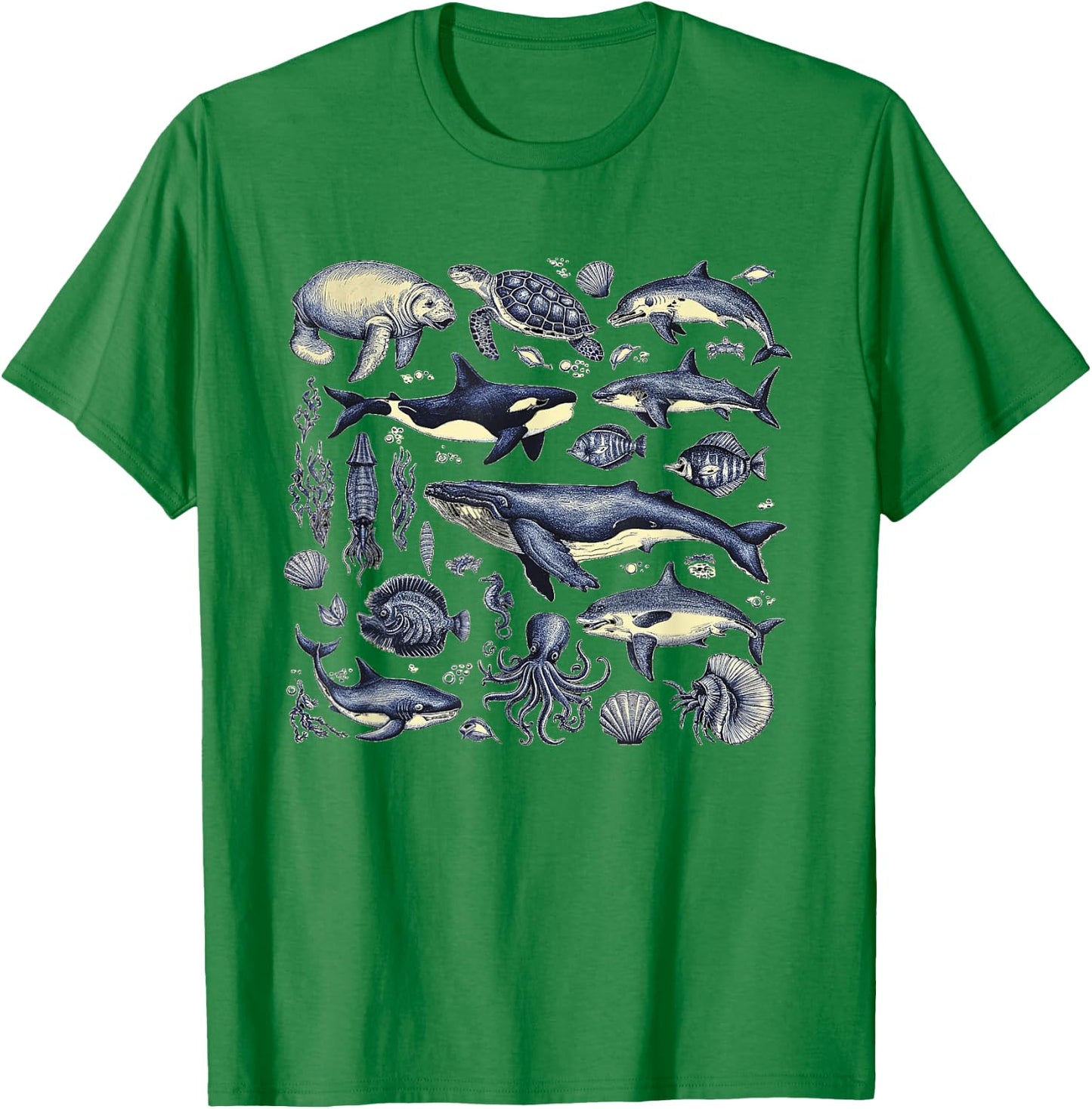 Vintage 90s Tattoo Sea Animal Ocean Nature Ocean Wildlife T-Shirt - T-Shirt | Irish Green