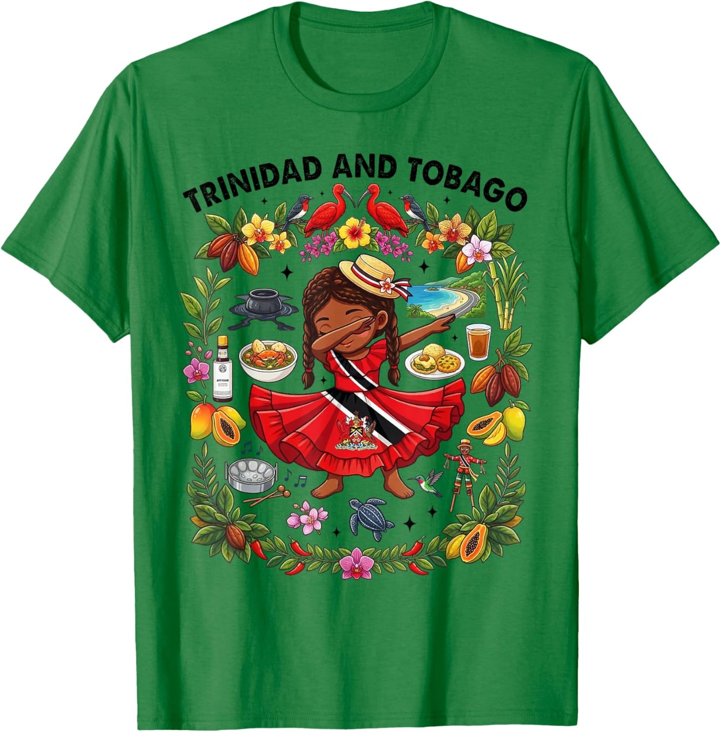 Dabbing Trinidad and Tobago Girl Flag Dress Steelpan Pride T-Shirt - T-Shirt | Irish Green