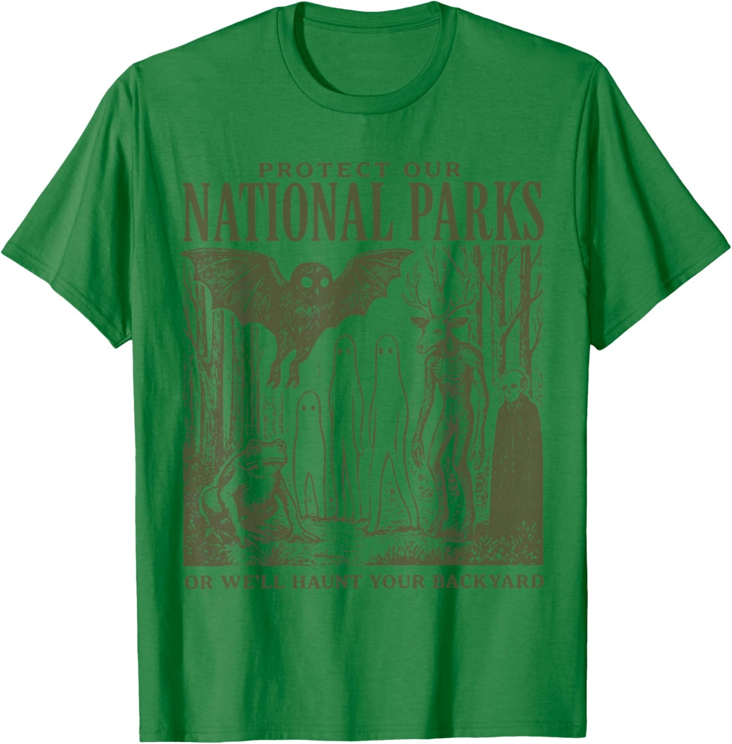 Retro Folk Horror National Park Spooky Ghost Graphic T-Shirt - T-Shirt | Irish Green