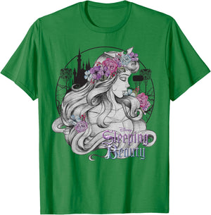 Disney Sleeping Beauty Floral Sketched Portrait T-Shirt - T-Shirt | Irish Green