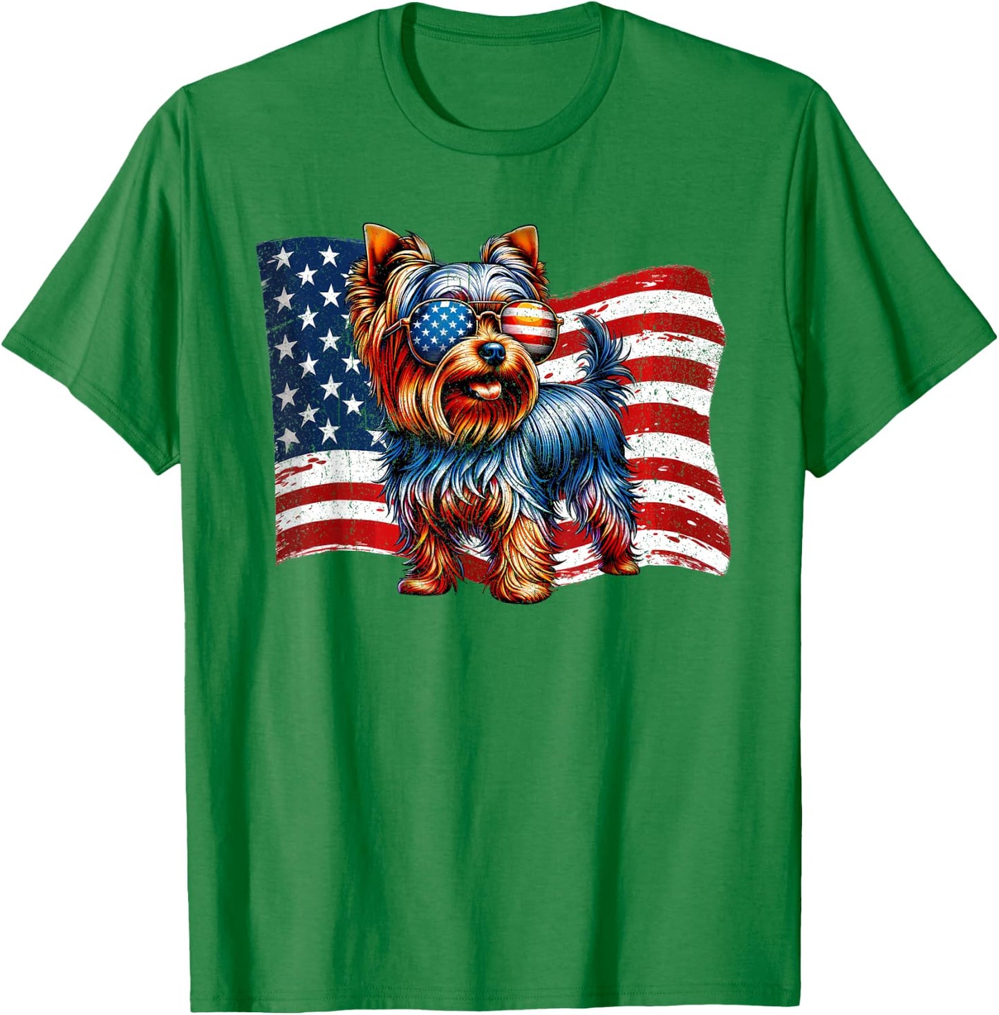 Yorkshire Terrier Dogs Mom Dad American Flag Pets Vintage T-Shirt - T-Shirt | Irish Green