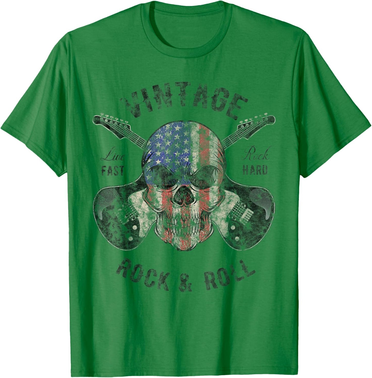 Guitar Player Shirt Vintage Guitarist Gifts Skull Flag T-Shirt - T-Shirt | Irish Green