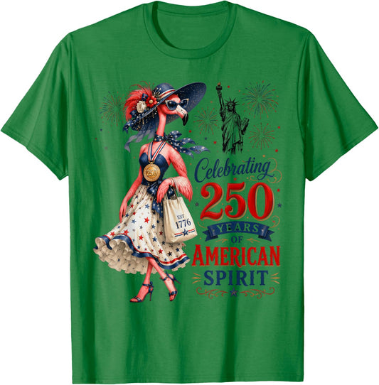 Patriotic Flamingo 250 Years of Freedom 1776 2026 USA Design T-Shirt - T-Shirt | Irish Green