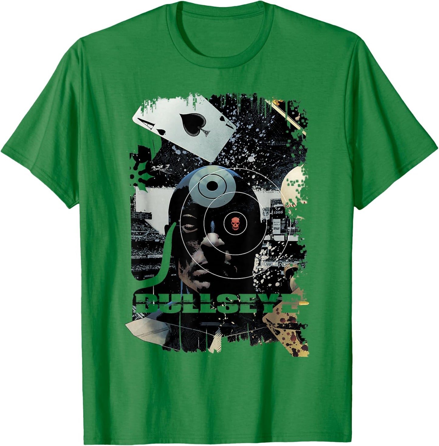 Marvel Bullseye Grunge Ace of Spades Mugshot Graphic T-Shirt - T-Shirt | Irish Green