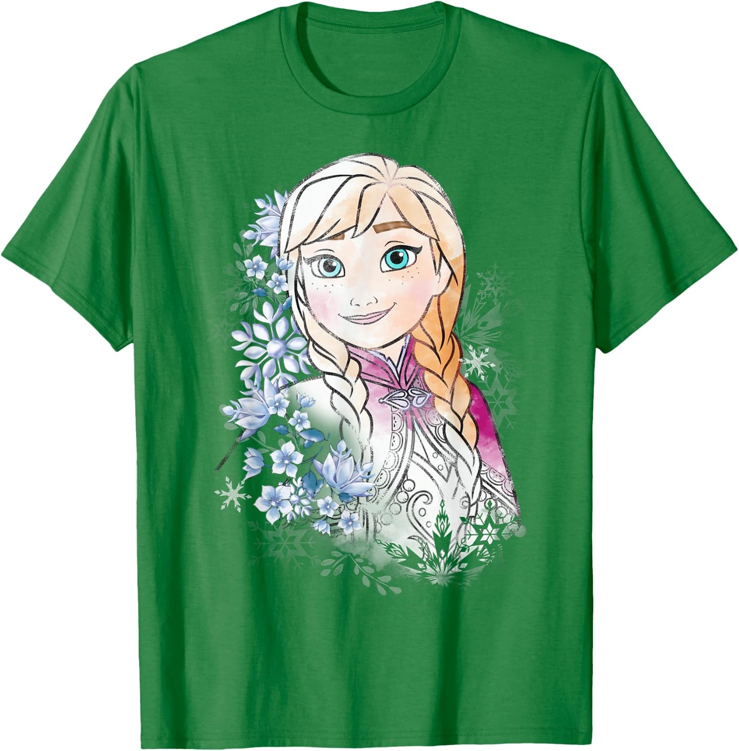 Disney Frozen Anna Illustrated Snowflake Flowers T-Shirt - T-Shirt | Irish Green