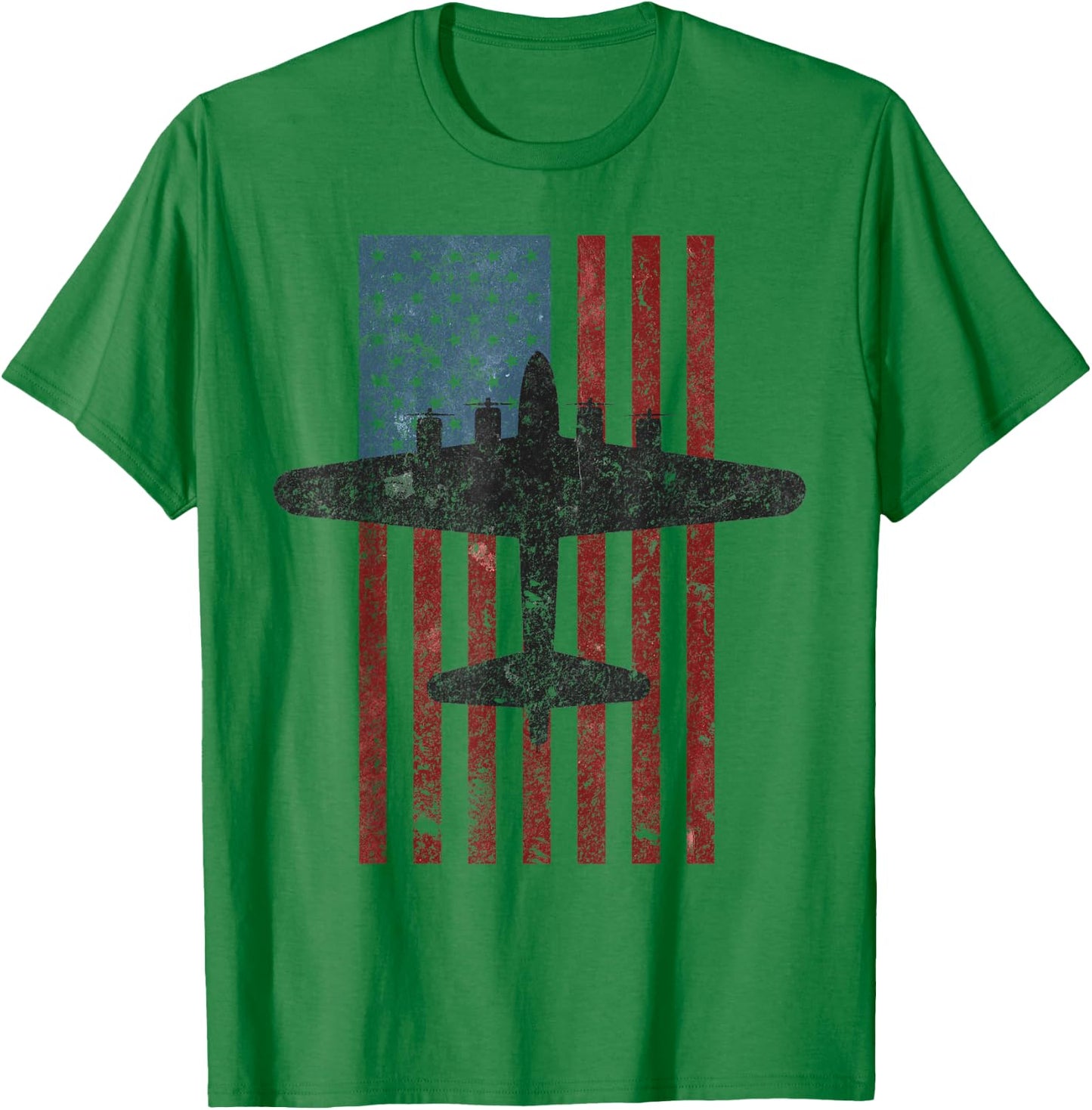 B-17 Flying Fortress WWII Bomber Vintage American Flag T-Shirt - T-Shirt | Irish Green