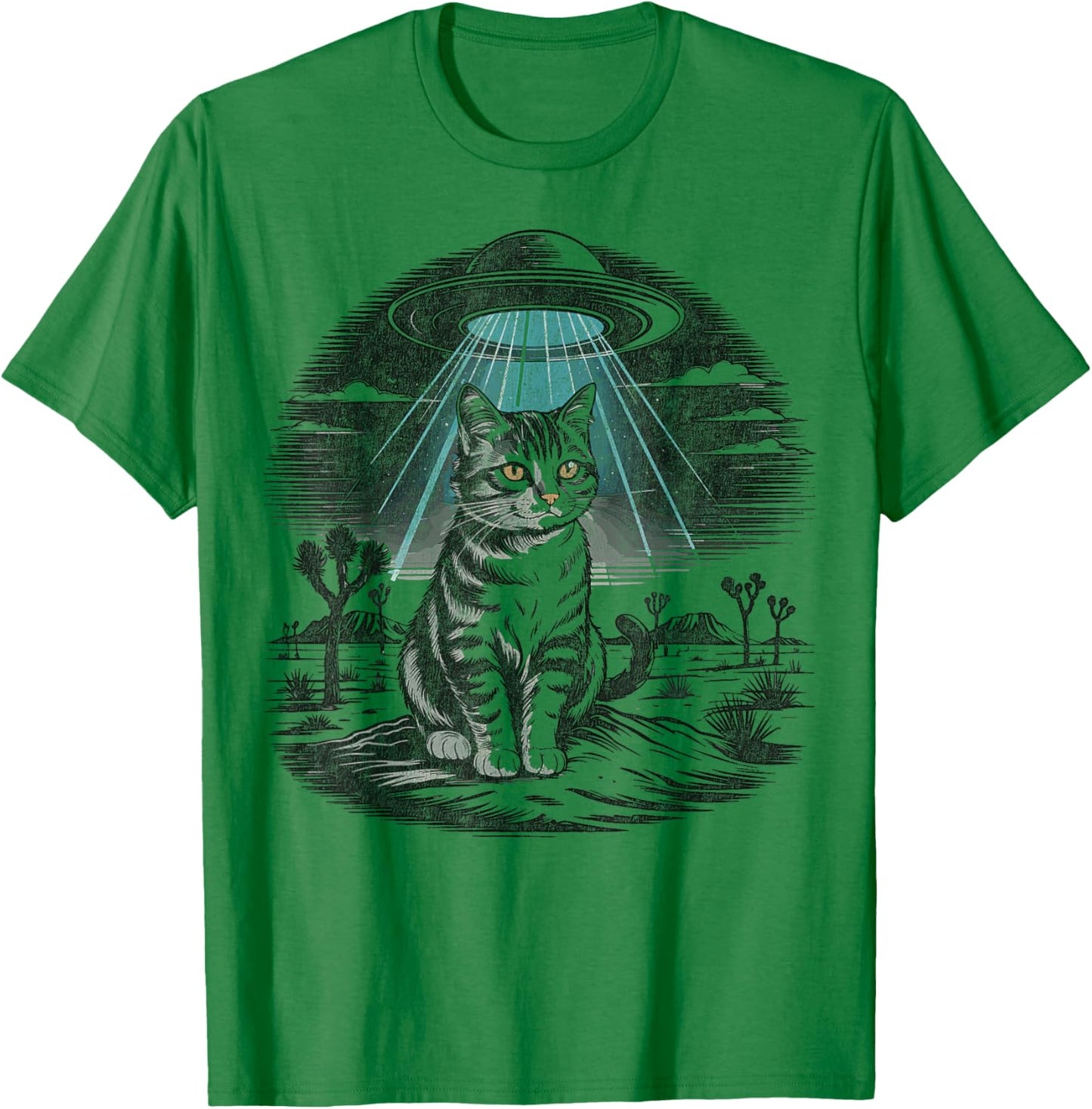 Funny Cat Retro Western Vintage UFO Cowboy Cat T-Shirt - T-Shirt | Irish Green