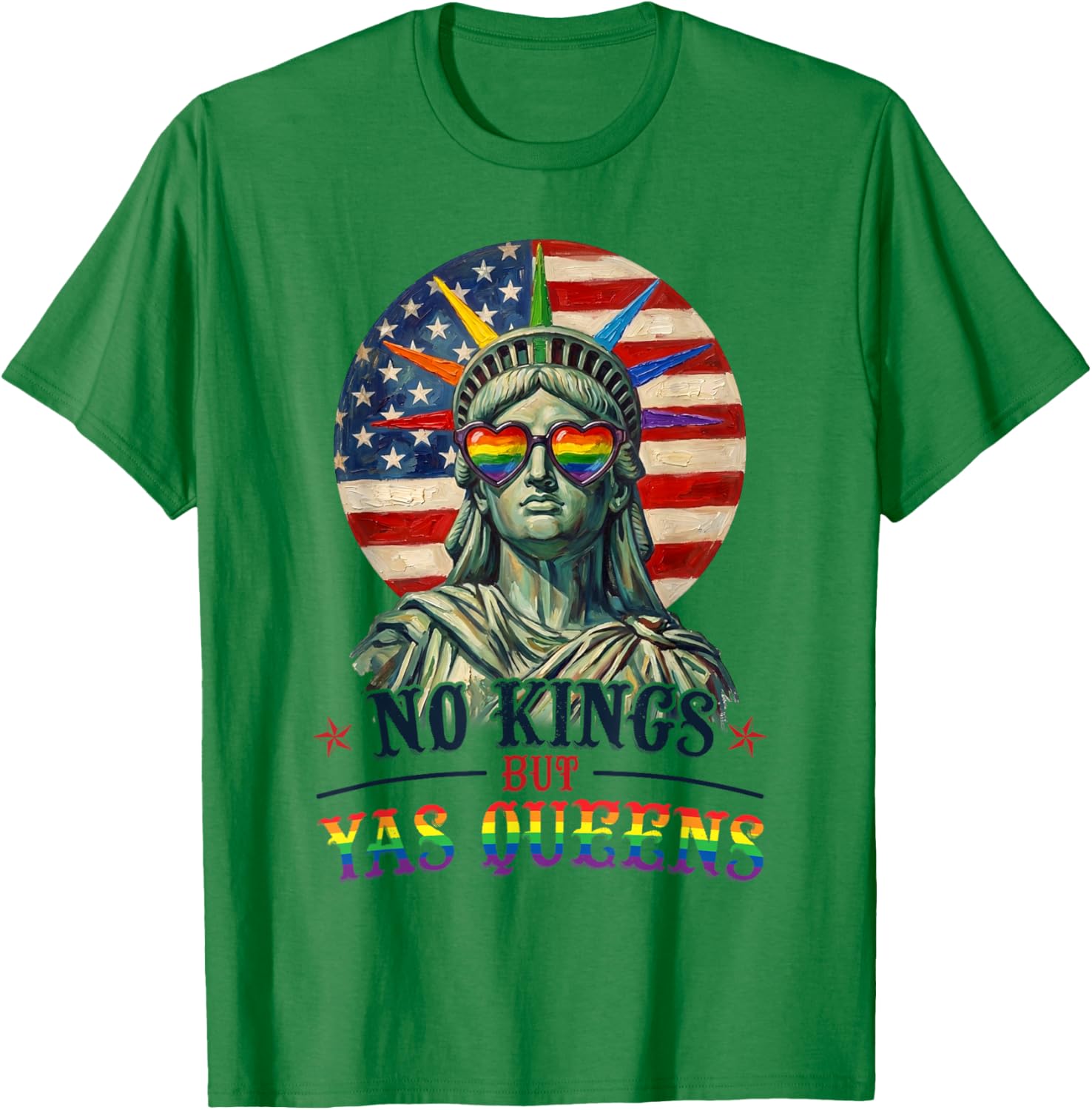 No Kings But Yas Queens Retro LGBTQ Pride Month Ally Pride T-Shirt - T-Shirt | Irish Green