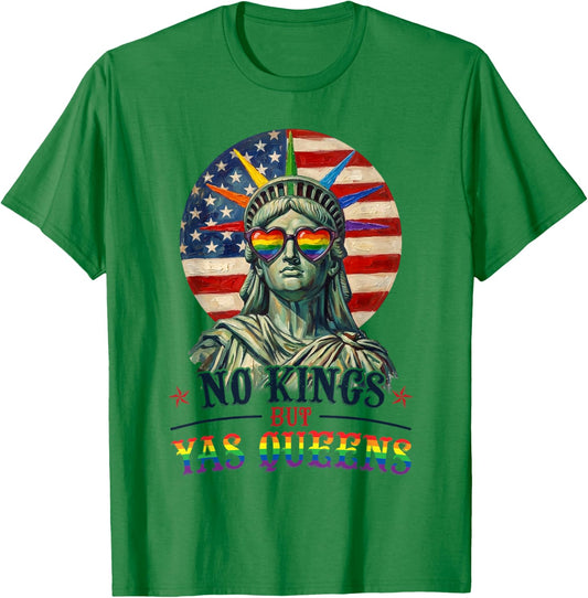 No Kings But Yas Queens Retro LGBTQ Pride Month Ally Pride T-Shirt - T-Shirt | Irish Green
