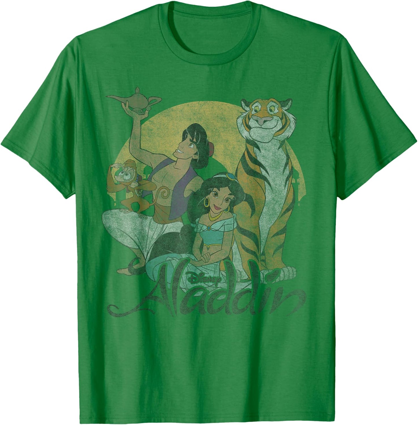 Disney Aladdin Group Shot Faded Sun Poster T-Shirt - T-Shirt | Irish Green