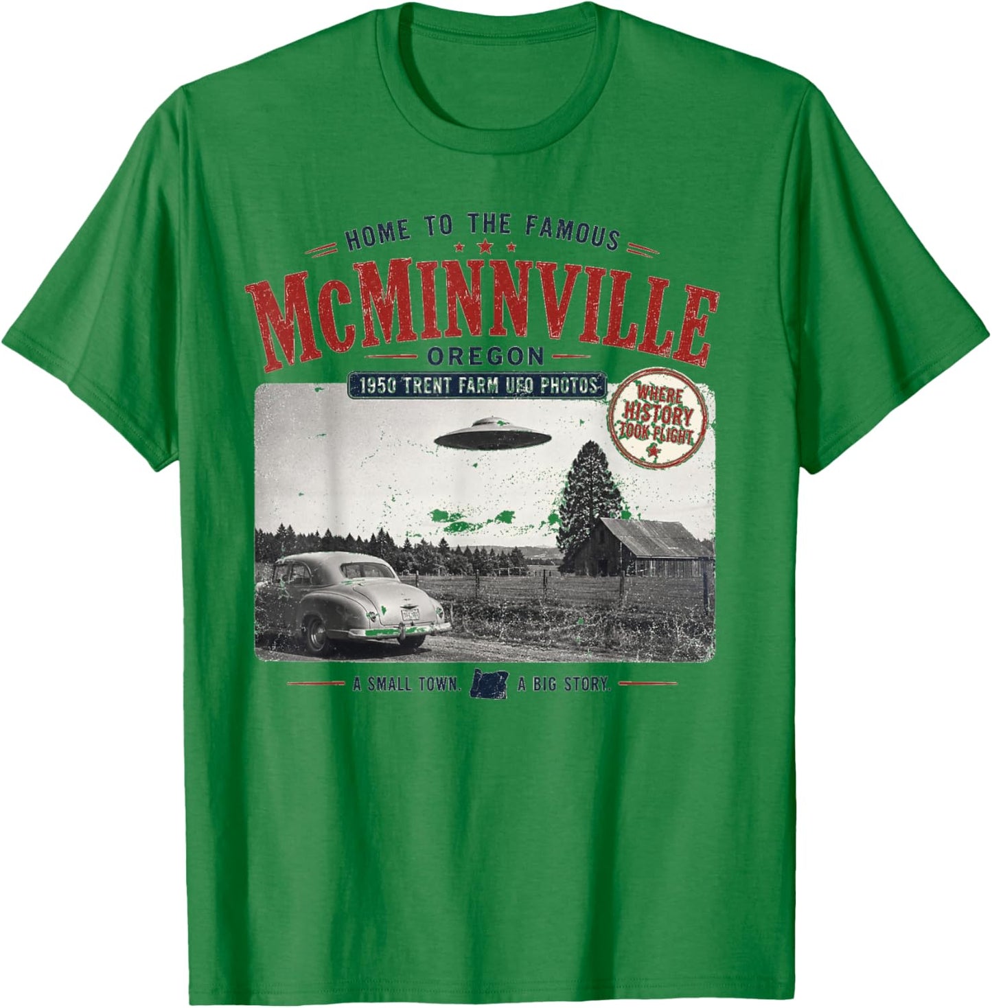 McMinnville Oregon - Vintage 1950 UFO Sighting T-Shirt - T-Shirt | Irish Green