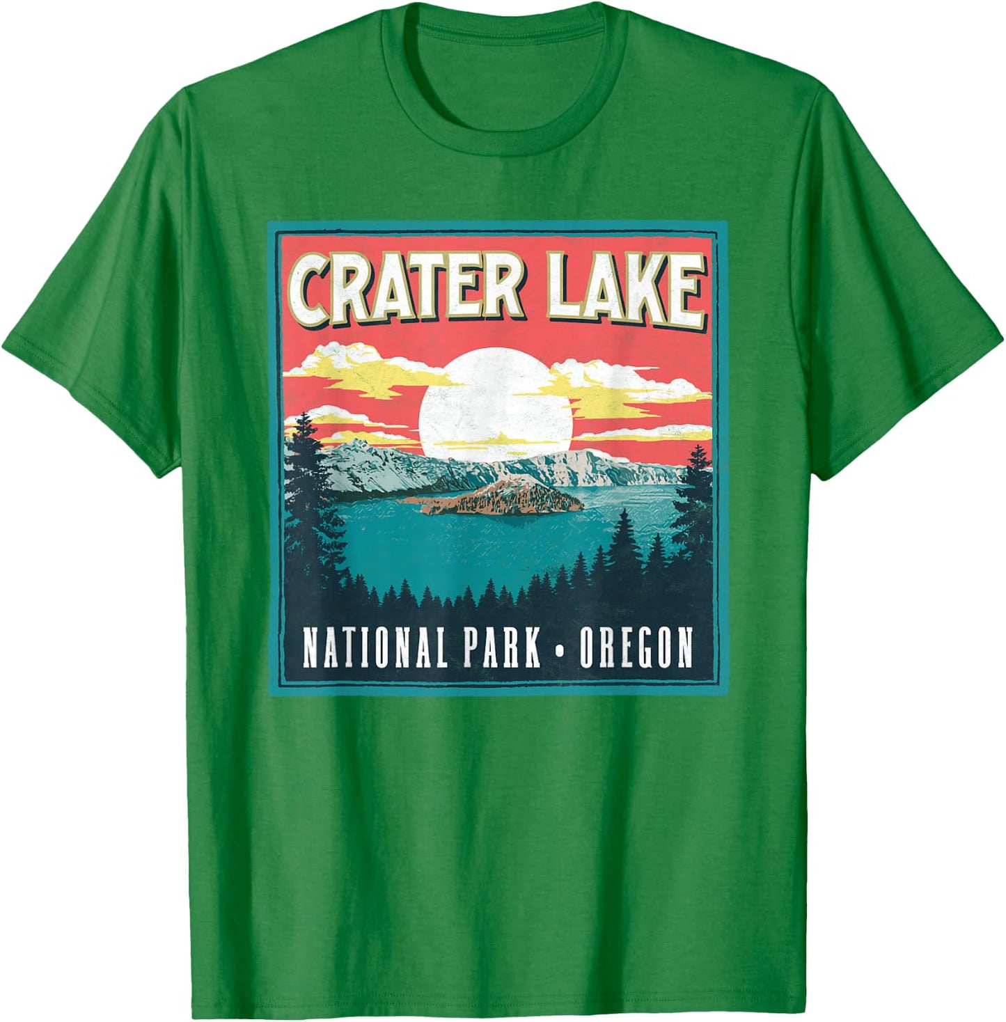 Crater Lake National Park Oregon Vintage Vibe Graphic T-Shirt - T-Shirt | Irish Green