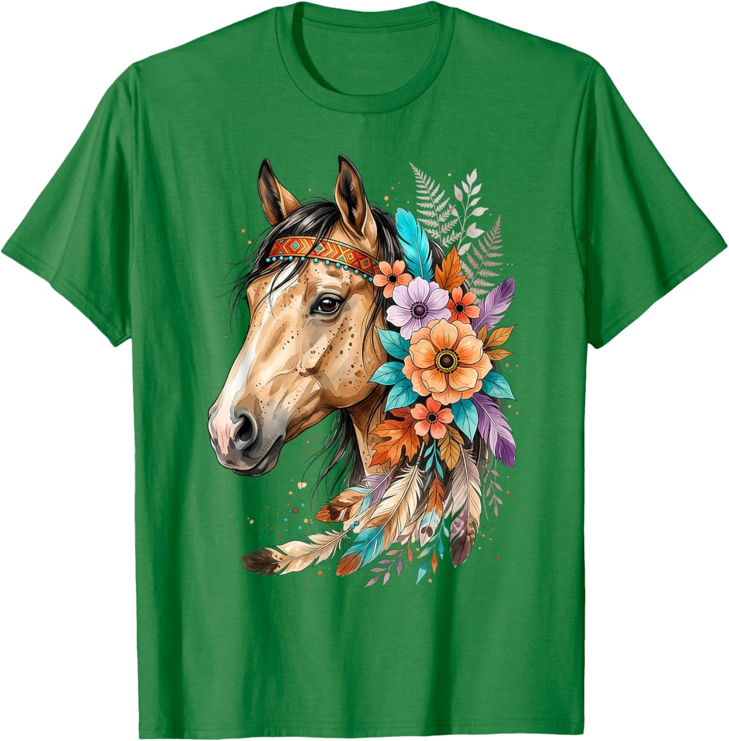 Floral Wild Horse Country Horse Riding Horse Lover T-Shirt - T-Shirt | Irish Green