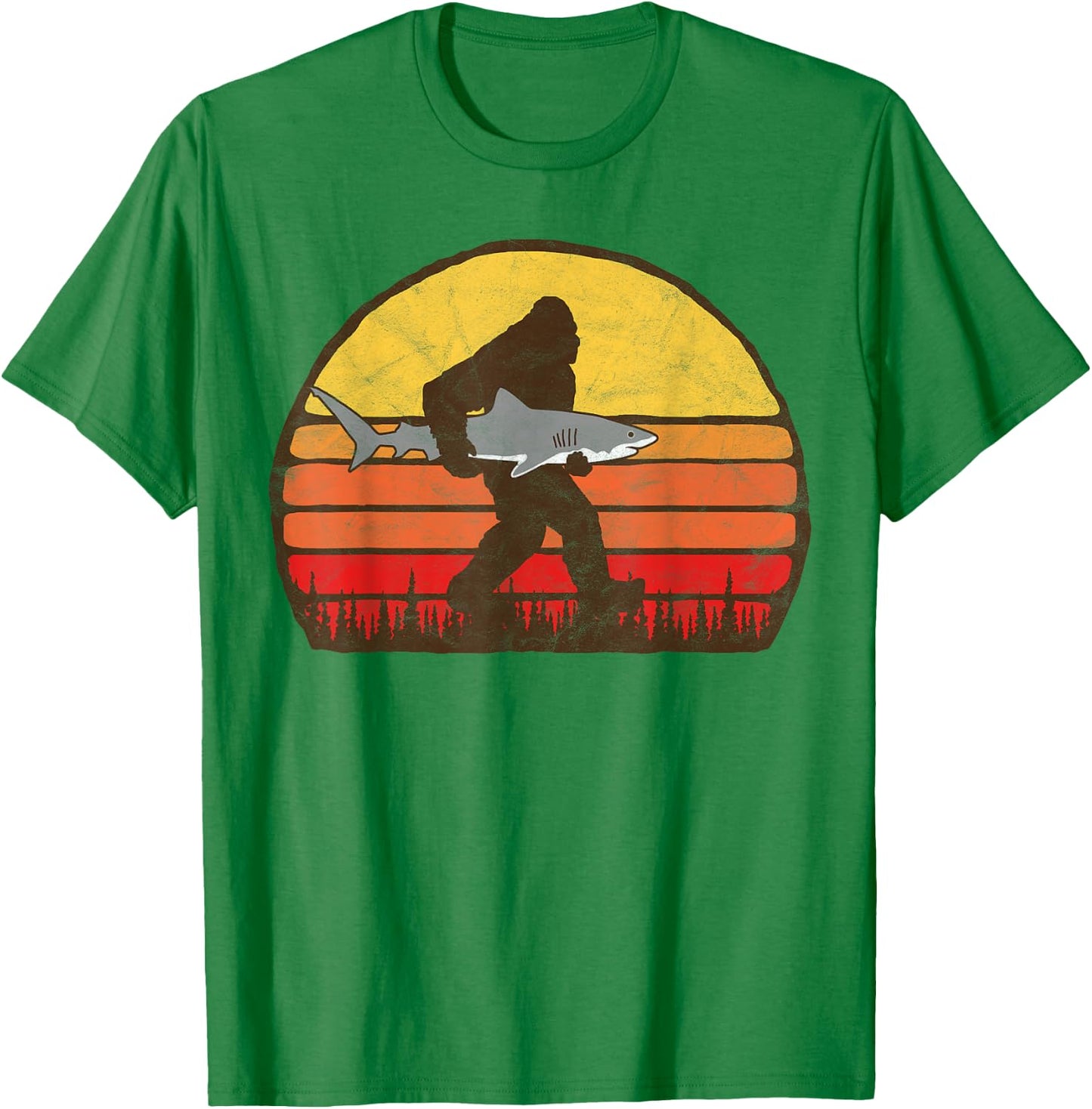Bigfoot Silhouette & Great White Shark Funny Sasquatch Shirt T-Shirt - T-Shirt | Irish Green