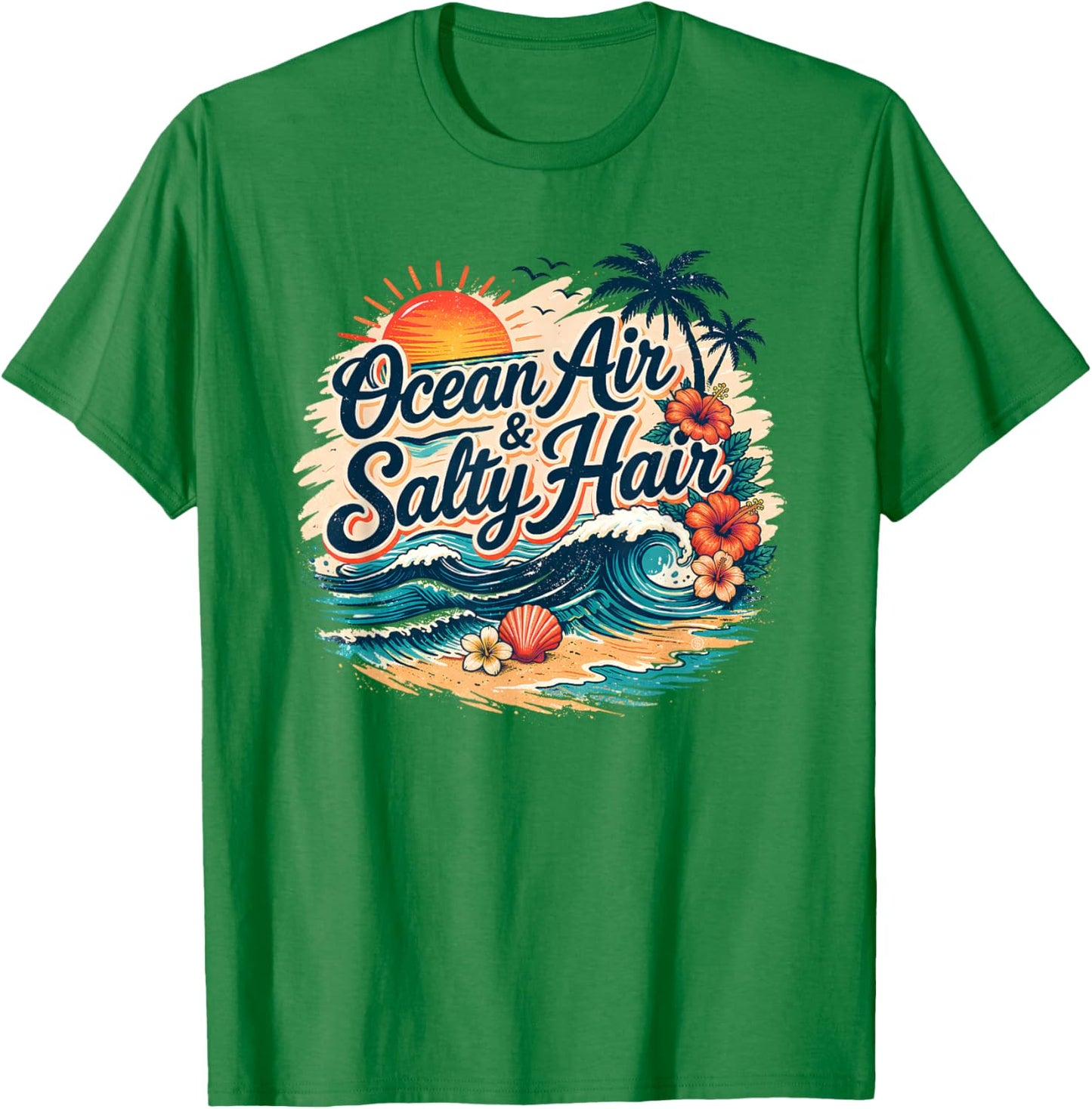 Ocean Air Salty Hair Beach Vacation Summer Tropical Waves T-Shirt - T-Shirt | Irish Green