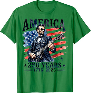Abraham Lincoln Playing Guitar 4th July 250th Anniversary T-Shirt - T-Shirt | Irish Green