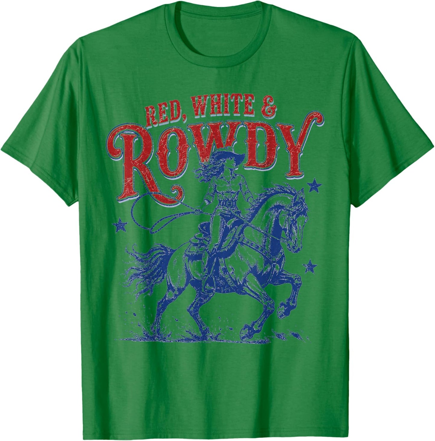 Red White and Rowdy Patriotic Cowboy Cowgirl 4th of July T-Shirt - T-Shirt | Irish Green