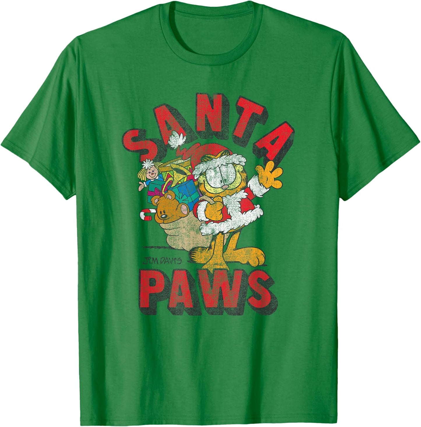 Garfield Santa Paws Distressed Christmas Cartoon Cat Women Kids T-Shirt - T-Shirt | Irish Green