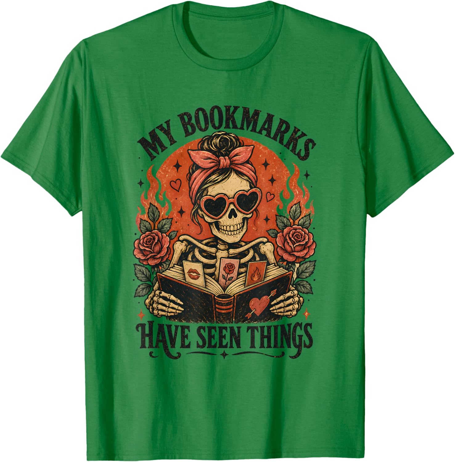 Dark Romance Reader Skeleton My Bookmarks Have Seen Things T-Shirt - T-Shirt | Irish Green