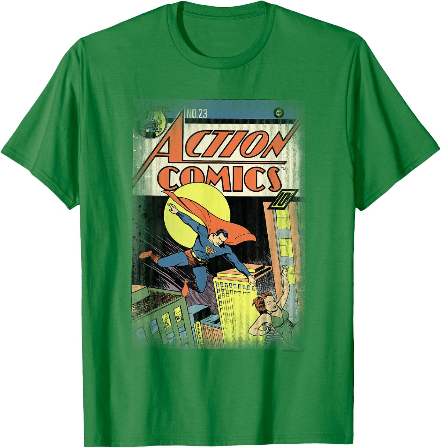 DC Comics Superman Vintage Heroes , -Adult, Grey, Small, Short Sleeve, Classic Fit, Cotton, Polyester T-Shirt - T-Shirt | Irish Green