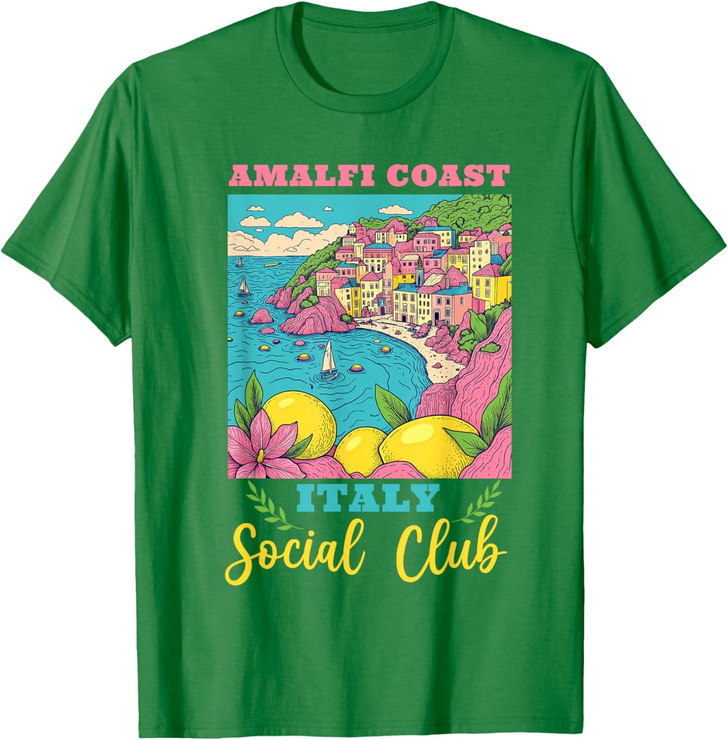 Amalfi Coast Social Club Italy Souvenir Lemon Vacation T-Shirt - T-Shirt | Irish Green