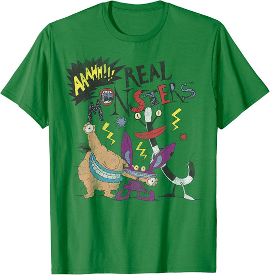 Aaahh!!! Real Monsters Friends Spooky Scary Retro Group Shot T-Shirt - T-Shirt | Irish Green