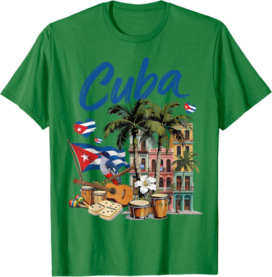 Latin Heritage Cuban Flag Outfit Idea Cuba Themed T-Shirt - T-Shirt | Irish Green
