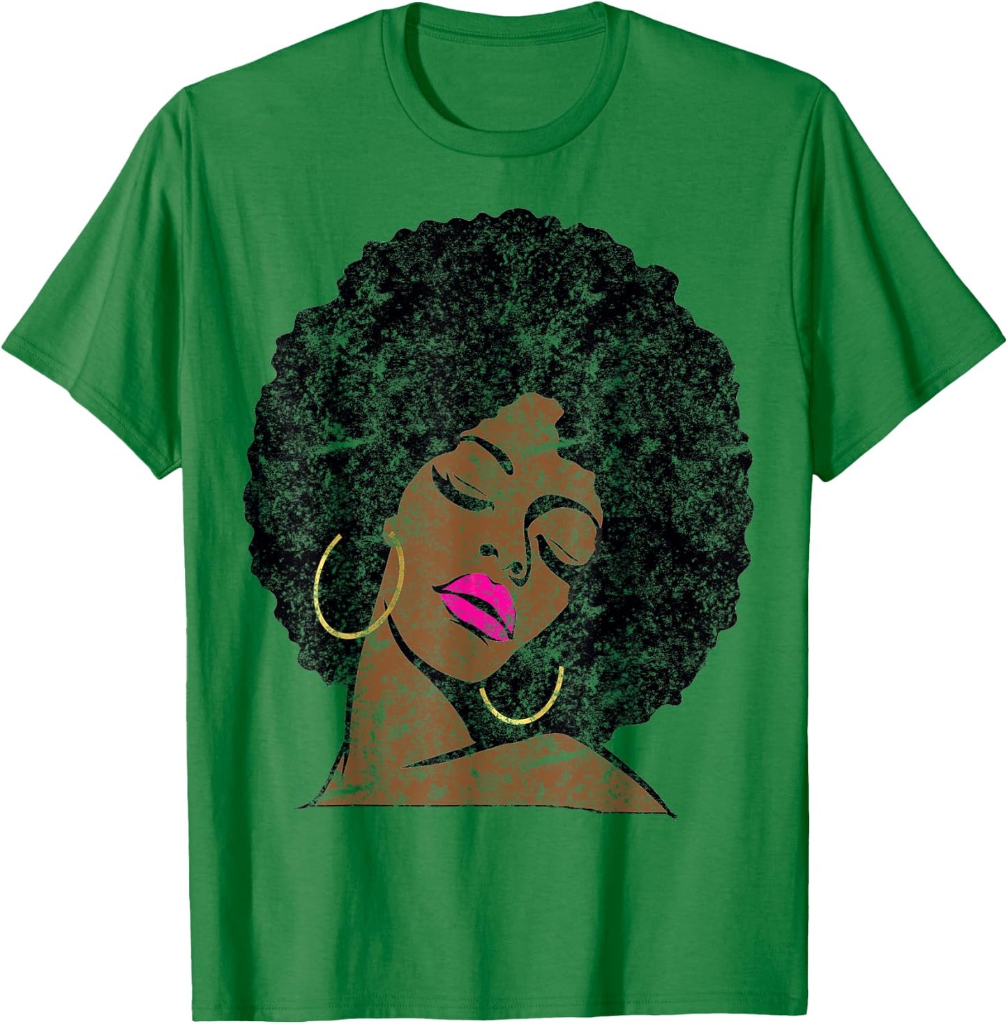Vintage Black Girl Magic Gift Afro Diva Hot Pink Lips T-Shirt - T-Shirt | Irish Green