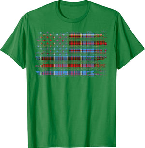 Clan Anderson American Flag Scottish Tartan T-Shirt - T-Shirt | Irish Green