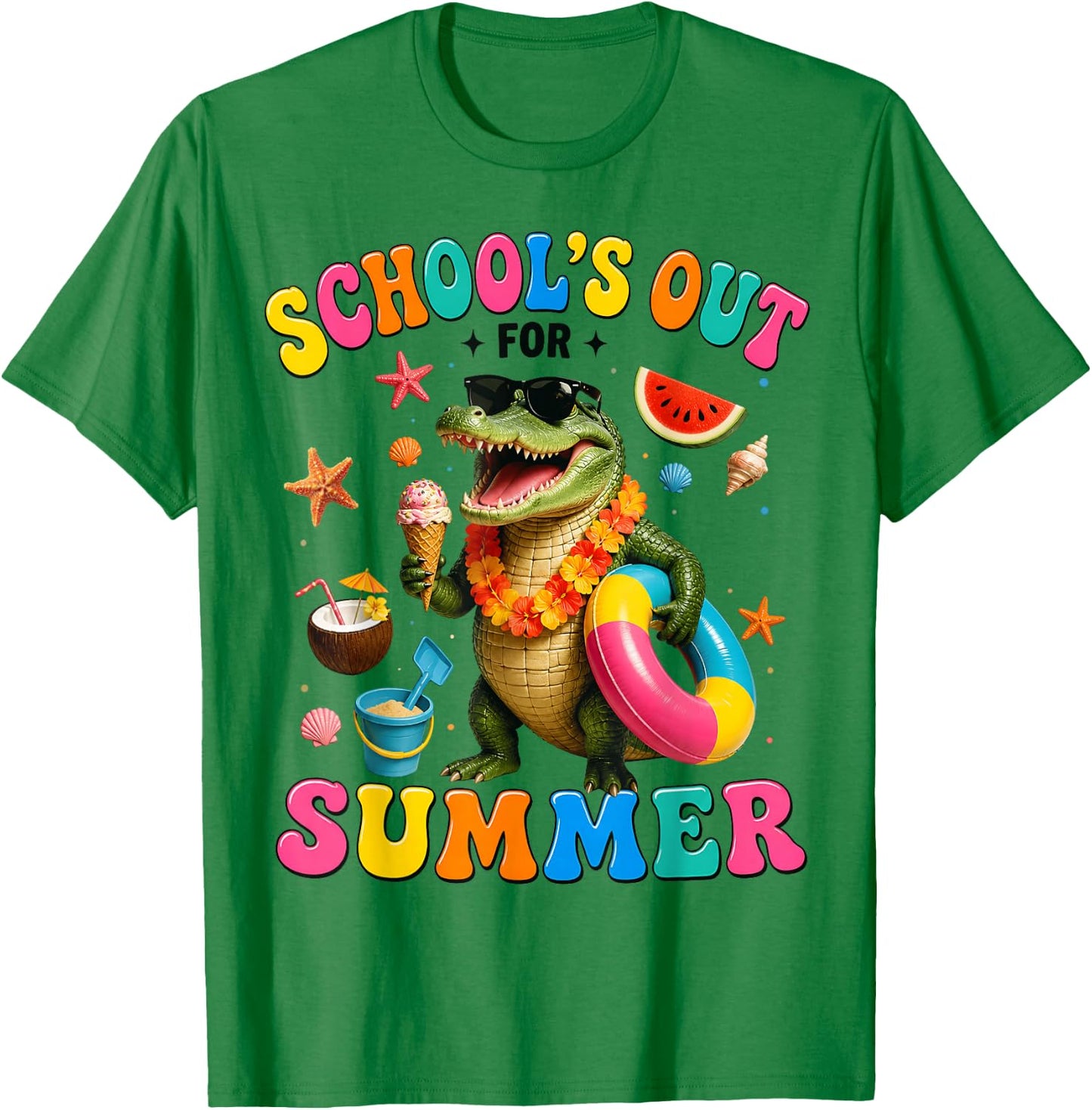 School’s Out for Summer Alligator Last Day of School Kids T-Shirt - T-Shirt | Irish Green