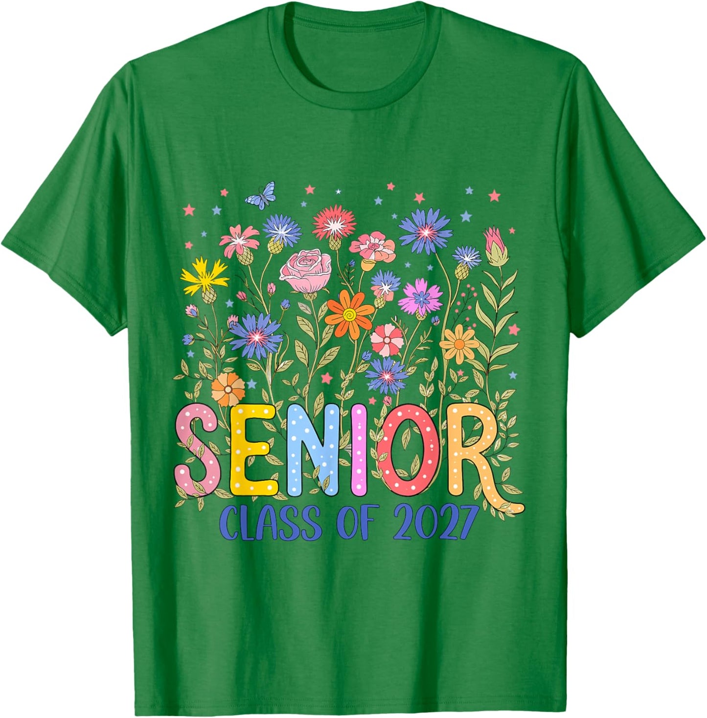 Girl Senior 2027 Class of 2027 Floral Flower Graduation Grad T-Shirt - T-Shirt | Irish Green
