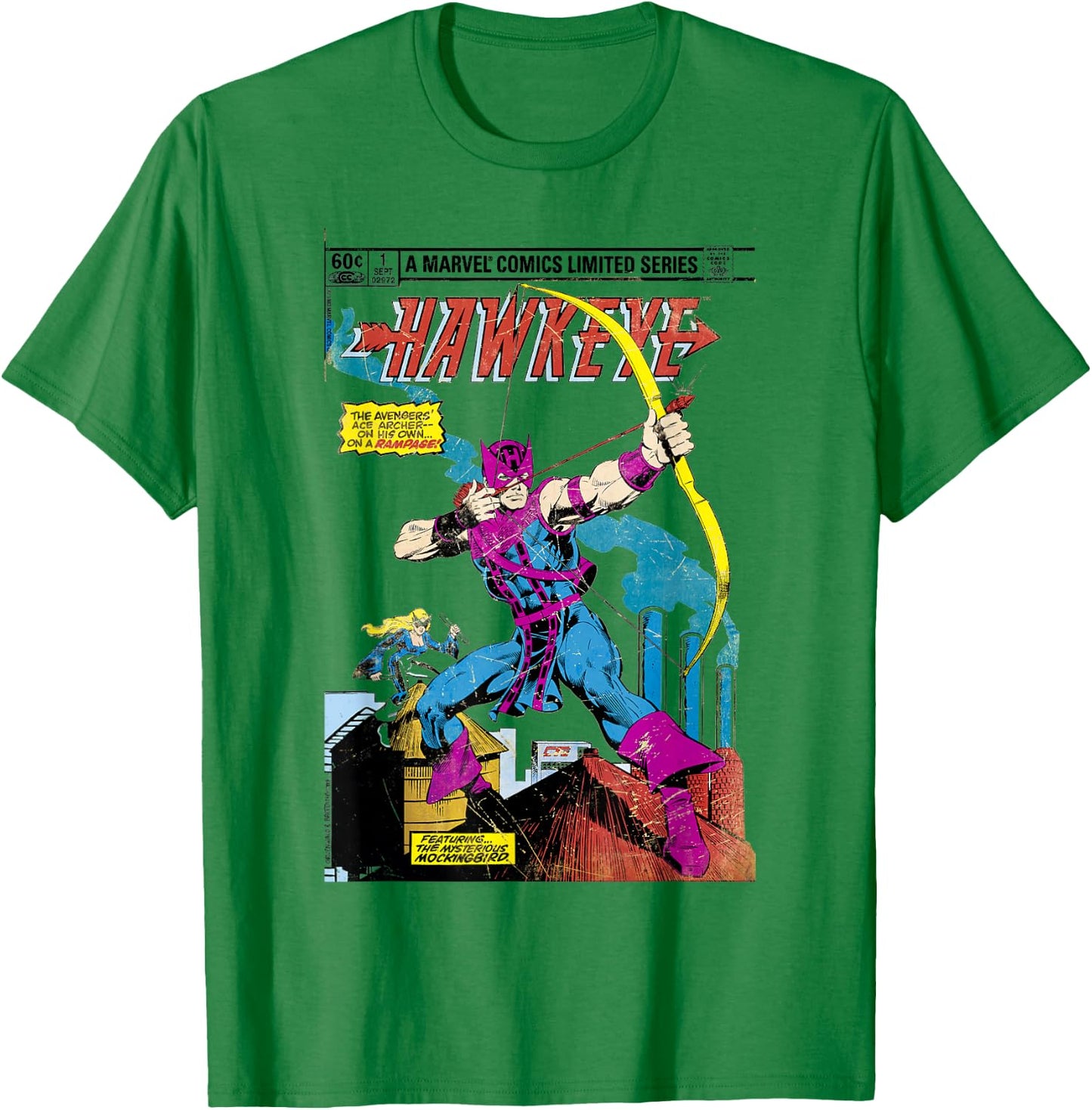 Marvel Hawkeye Classic Retro Comic Book Art Graphic T-Shirt - T-Shirt | Irish Green