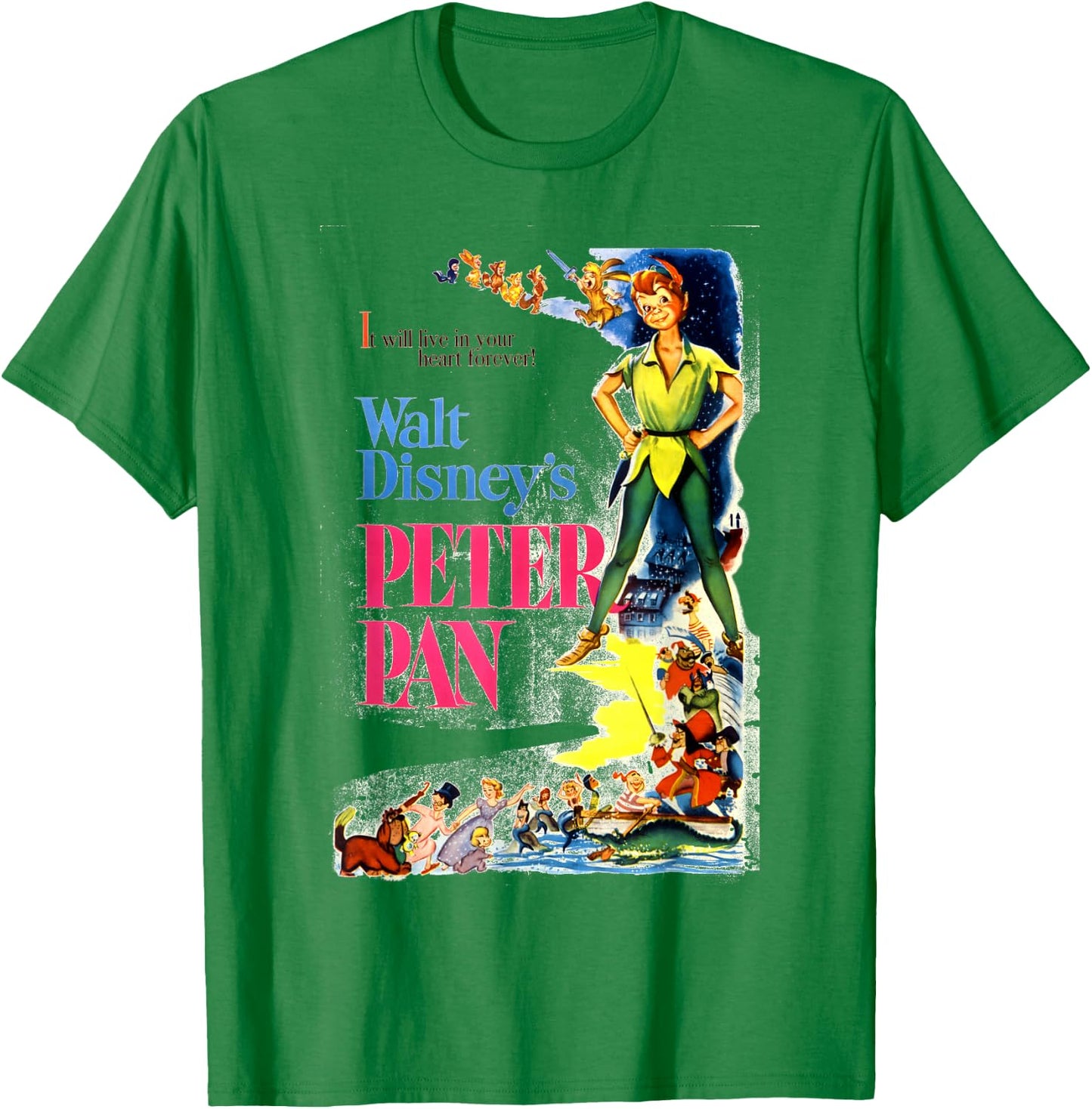 Disney Peter Pan Vintage Cartoon Poster Graphic T-Shirt - T-Shirt | Irish Green